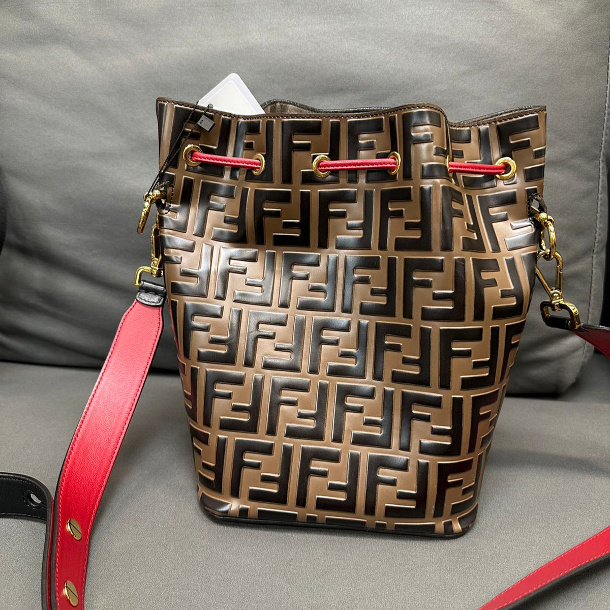 Fendi Brown Medium Bucket Bag Iconic Ff Monogram Leather Tote - Pre-Owned