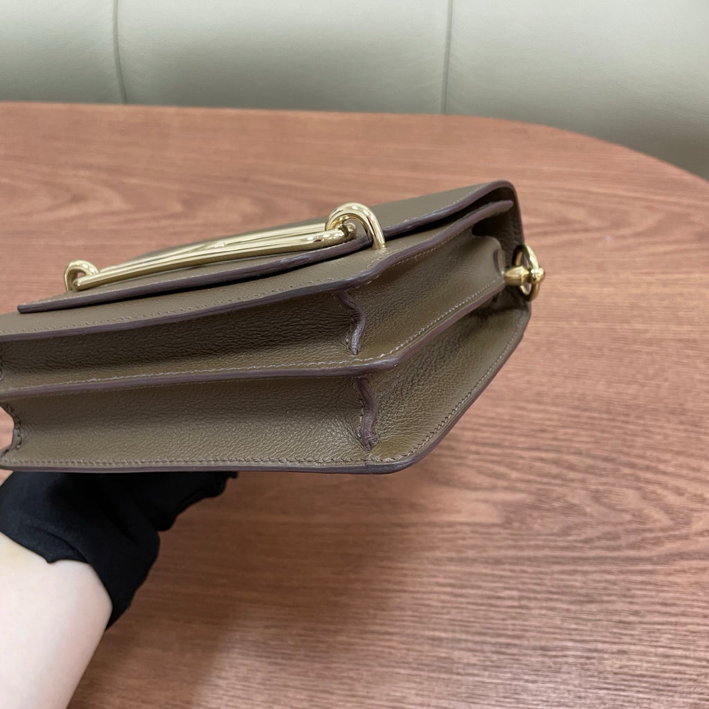 Hermes Roulis19 Evercolor Shoulder Bag Crossbody Gray Gold Women Classic Fashion