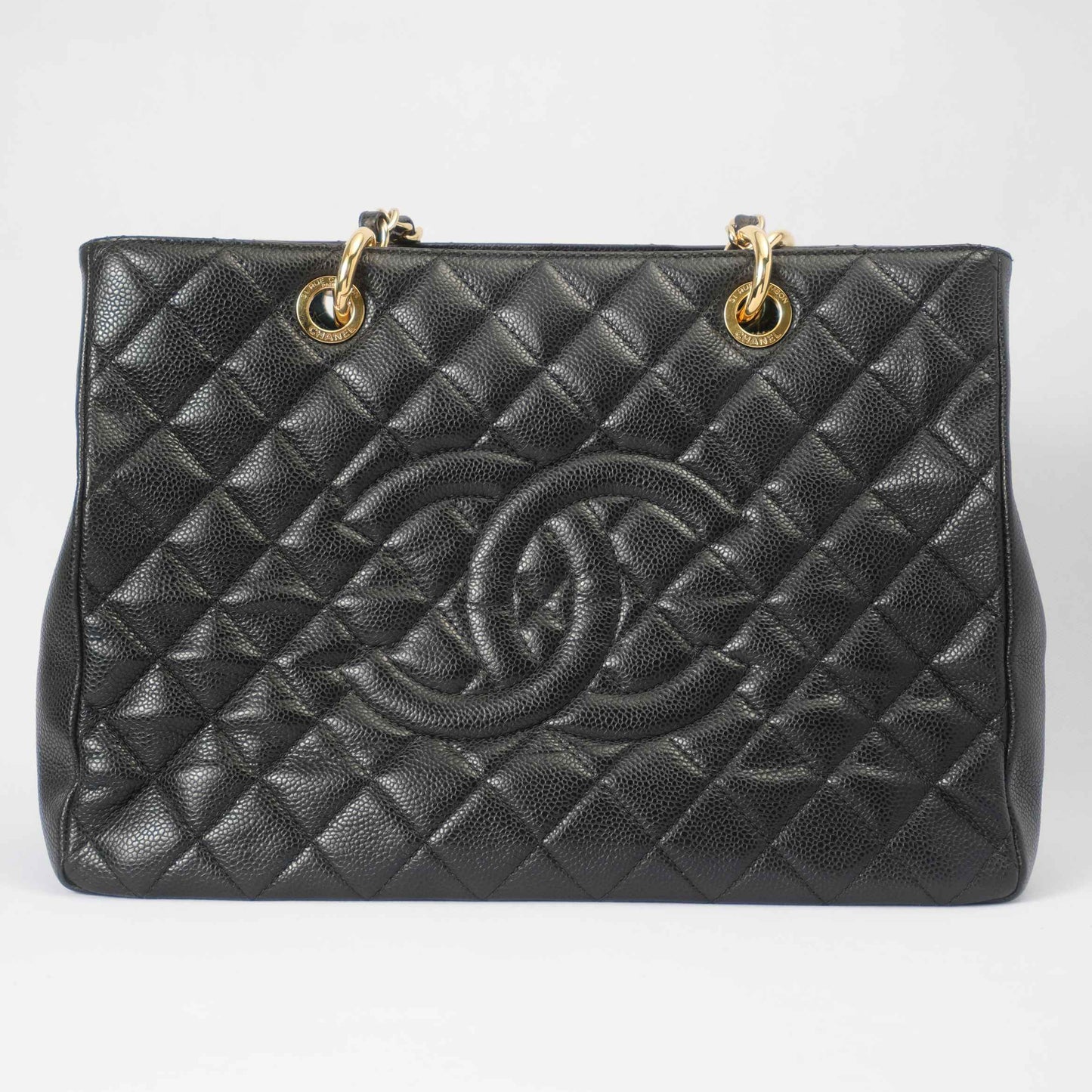 Chanel GST Medium Tote in Black Pebbled Leather with Gold-Tone Hardware
