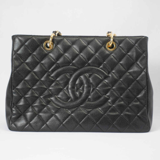 Chanel GST Medium Tote in Black Pebbled Leather with Gold-Tone Hardware