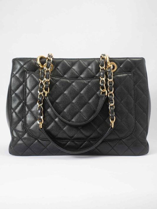 Chanel GST Medium Tote in Black Pebbled Leather with Gold-Tone Hardware - Pre-Owned