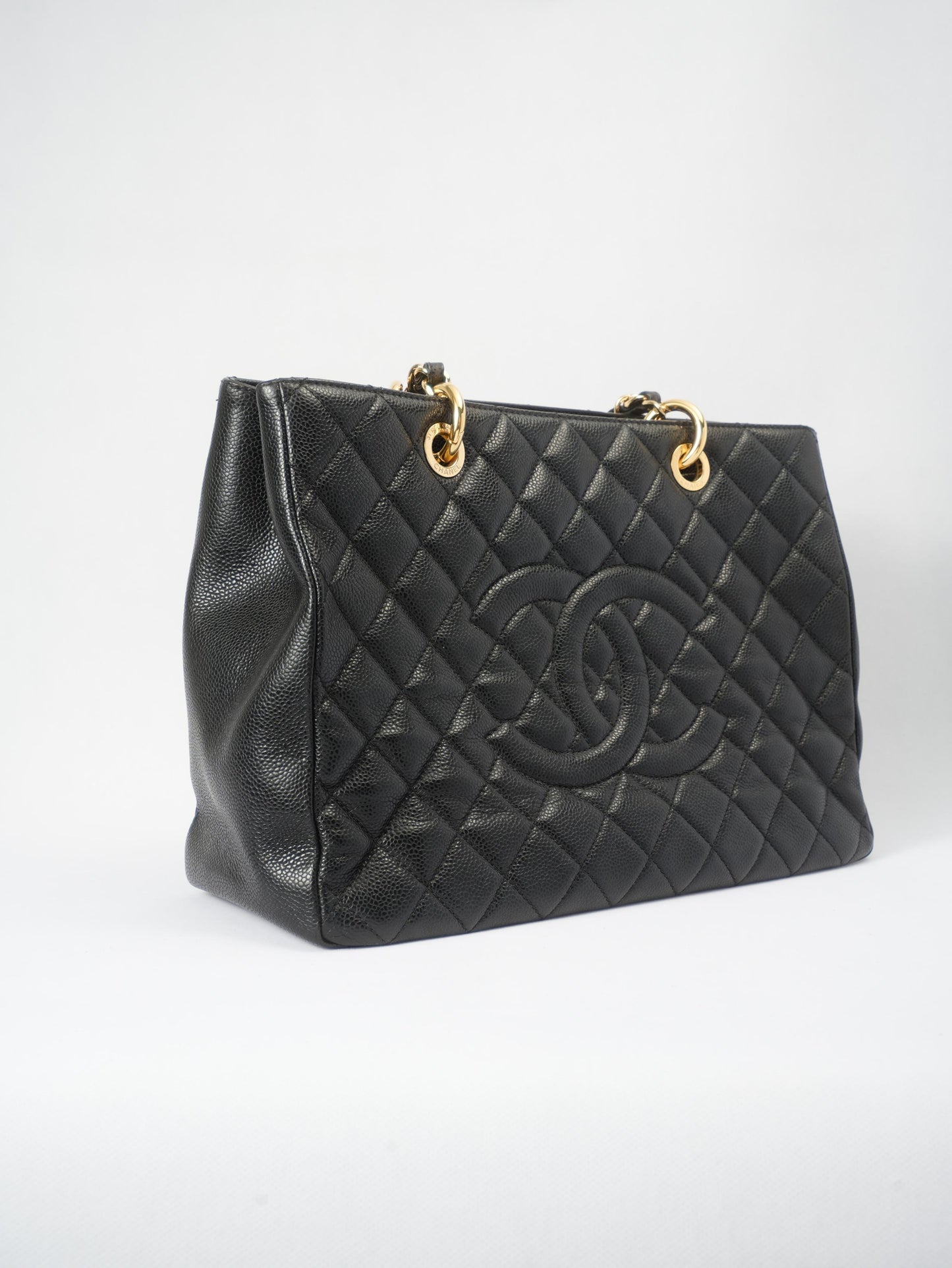 Chanel GST Medium Tote in Black Pebbled Leather with Gold-Tone Hardware