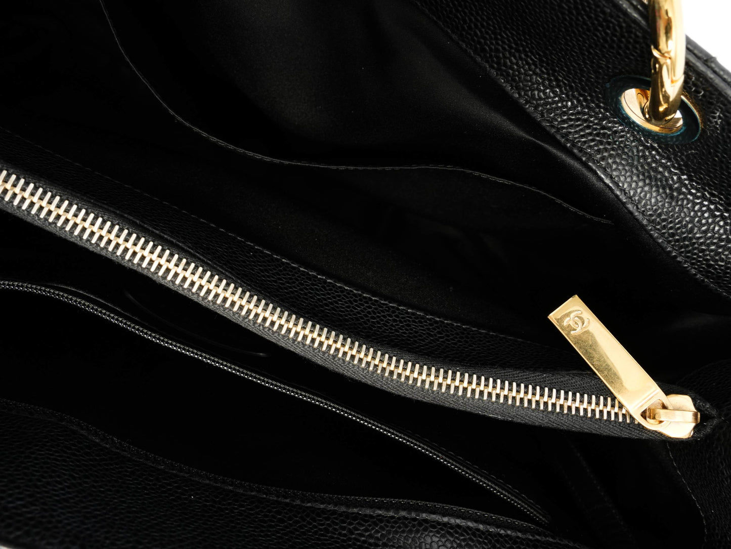 Chanel GST Medium Tote in Black Pebbled Leather with Gold-Tone Hardware