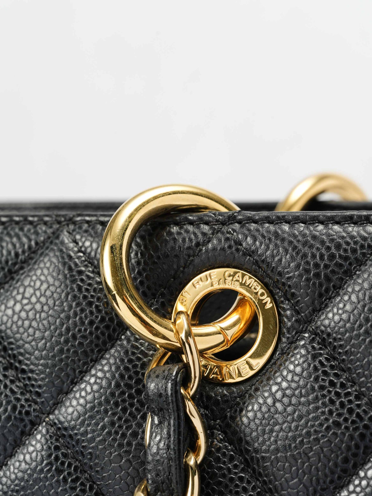 Chanel GST Medium Tote in Black Pebbled Leather with Gold-Tone Hardware