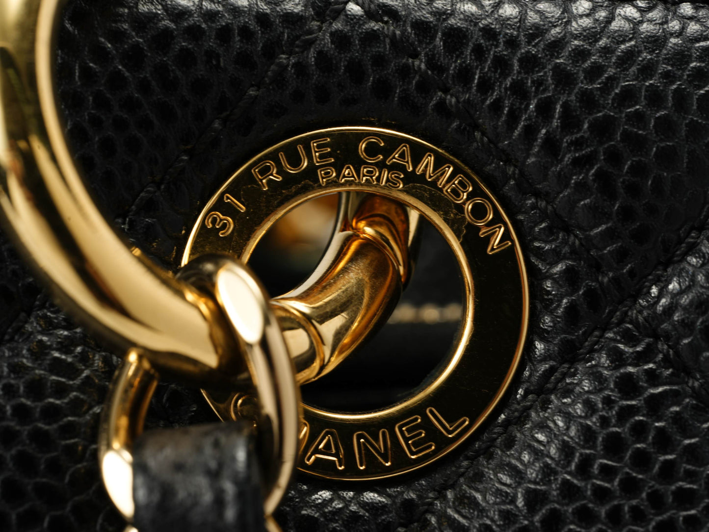 Chanel GST Medium Tote in Black Pebbled Leather with Gold-Tone Hardware