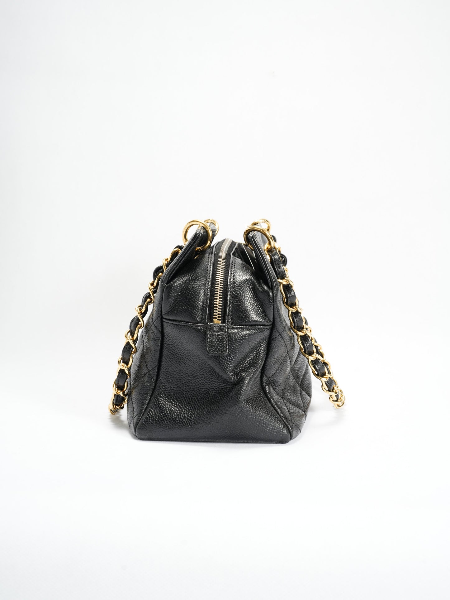 Chanel Patent Pouch Tote in Black Pebbled Leather with Gold-Tone Hardware