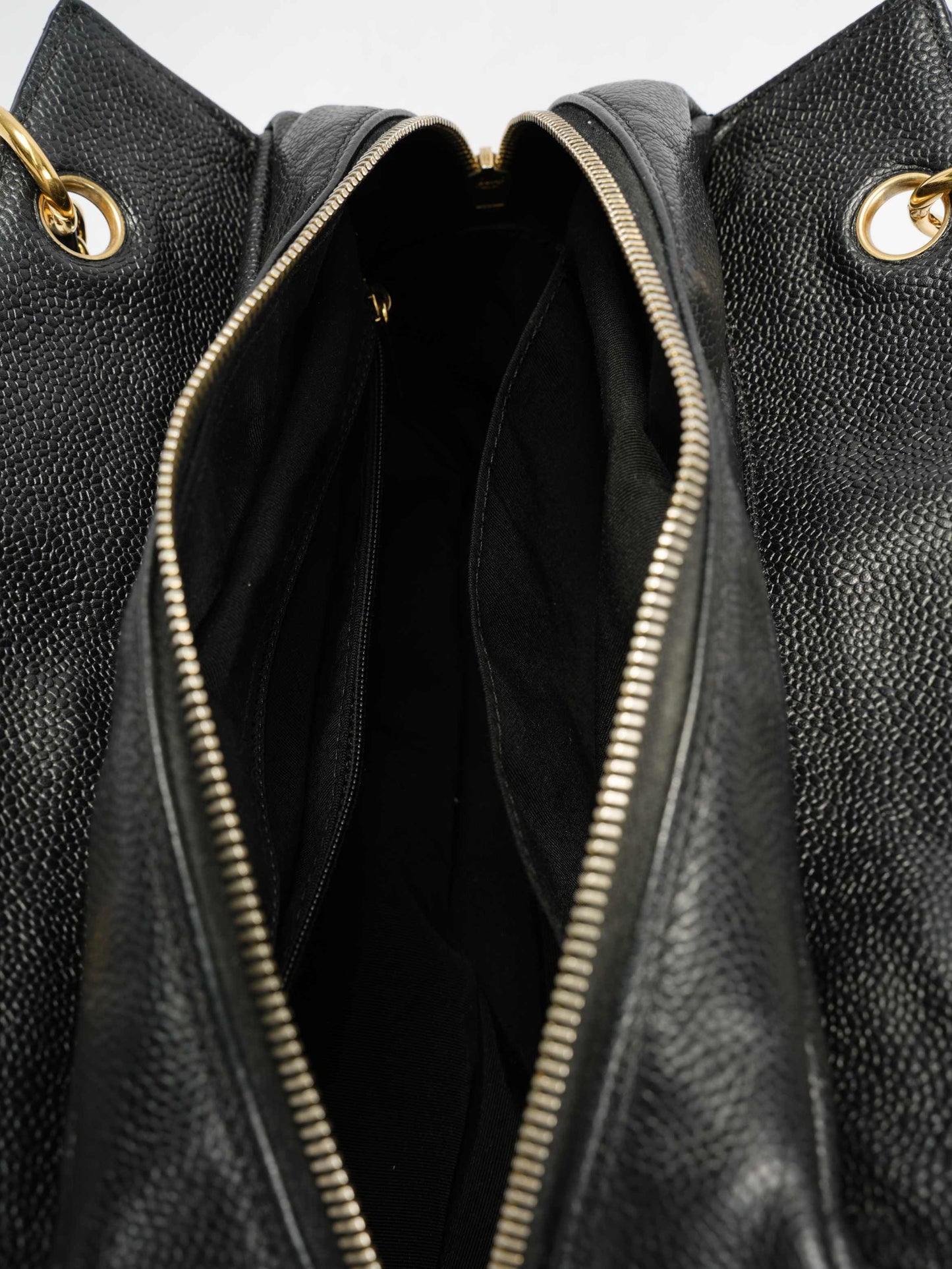 Chanel Patent Pouch Tote in Black Pebbled Leather with Gold-Tone Hardware