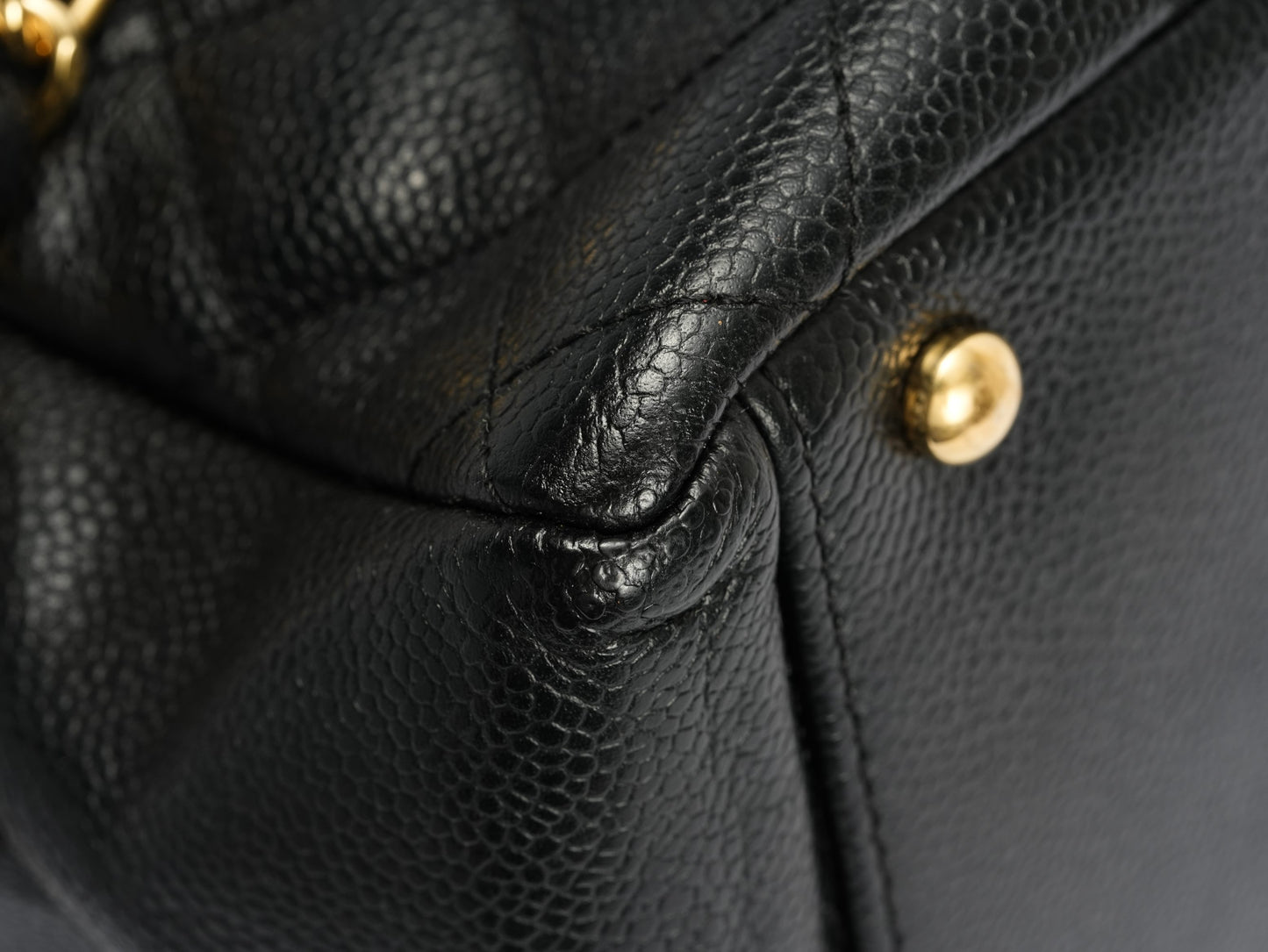 Chanel Patent Pouch Tote in Black Pebbled Leather with Gold-Tone Hardware
