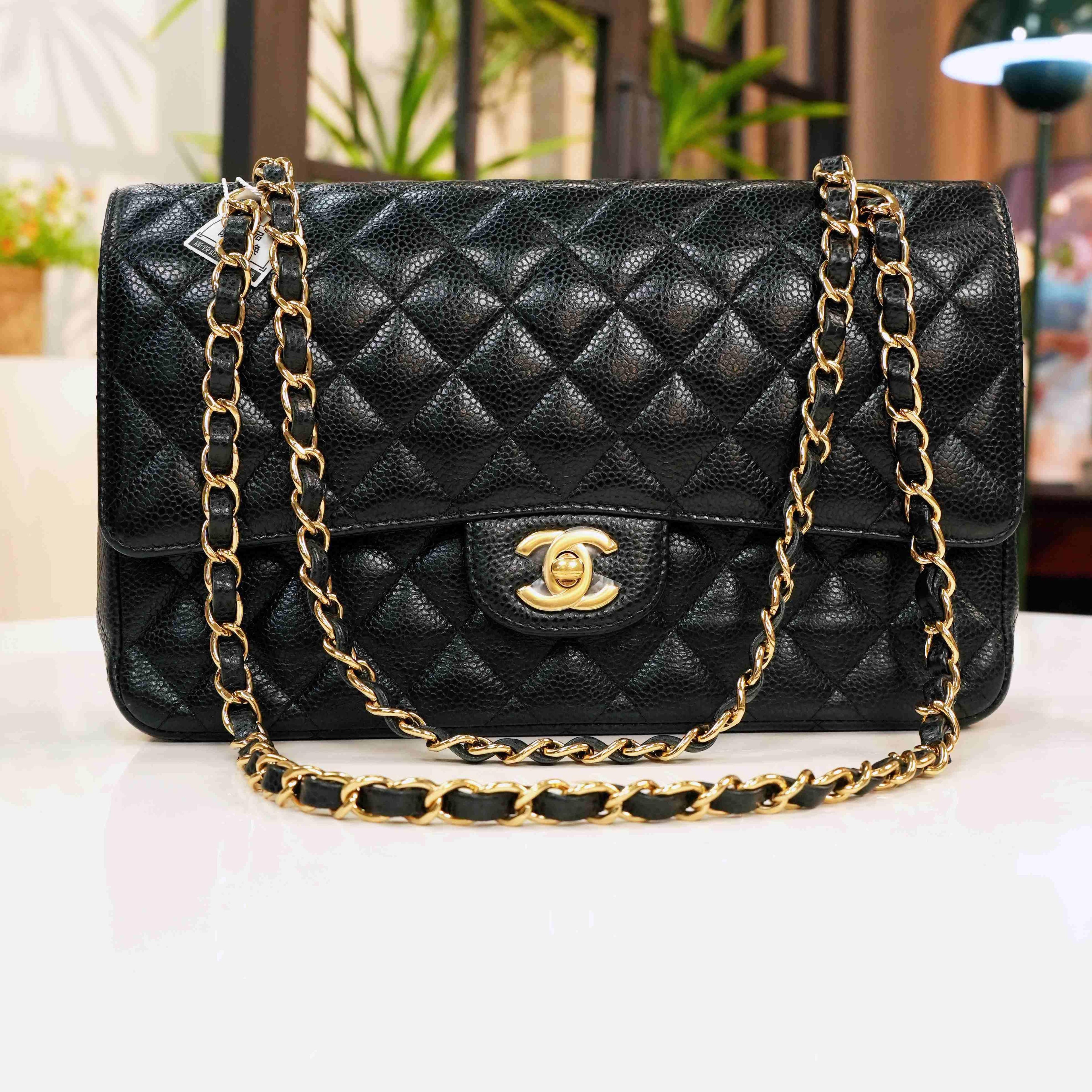 CHANEL Classic Flap Bag Medium - Black Caviar Leather with Gold Hardware - Pre-Owned