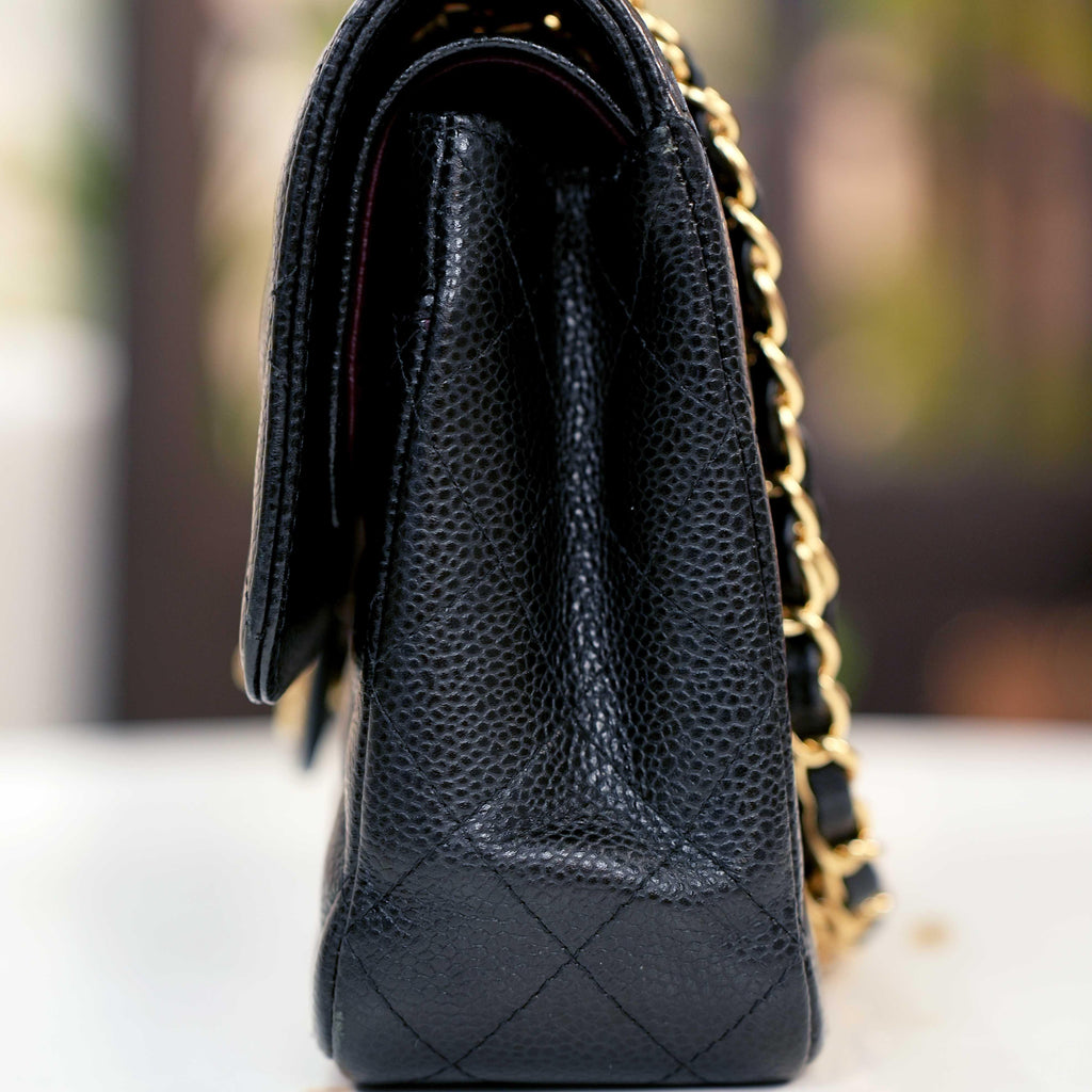CHANEL Classic Flap Bag Medium - Black Caviar Leather with Gold Hardware - Pre-Owned