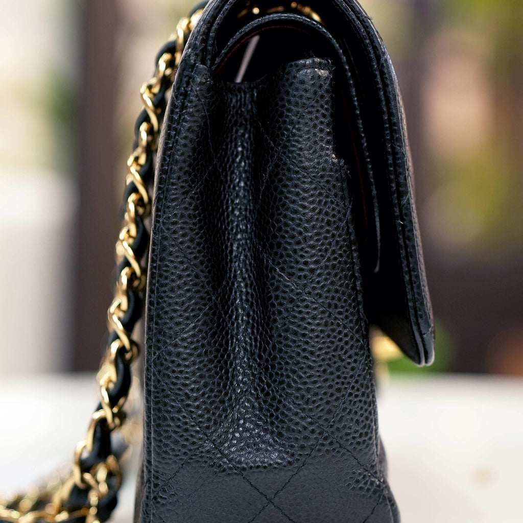 CHANEL Classic Flap Bag Medium - Black Caviar Leather with Gold Hardware - Pre-Owned