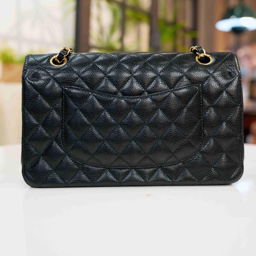 CHANEL Classic Flap Bag Medium - Black Caviar Leather with Gold Hardware - Pre-Owned