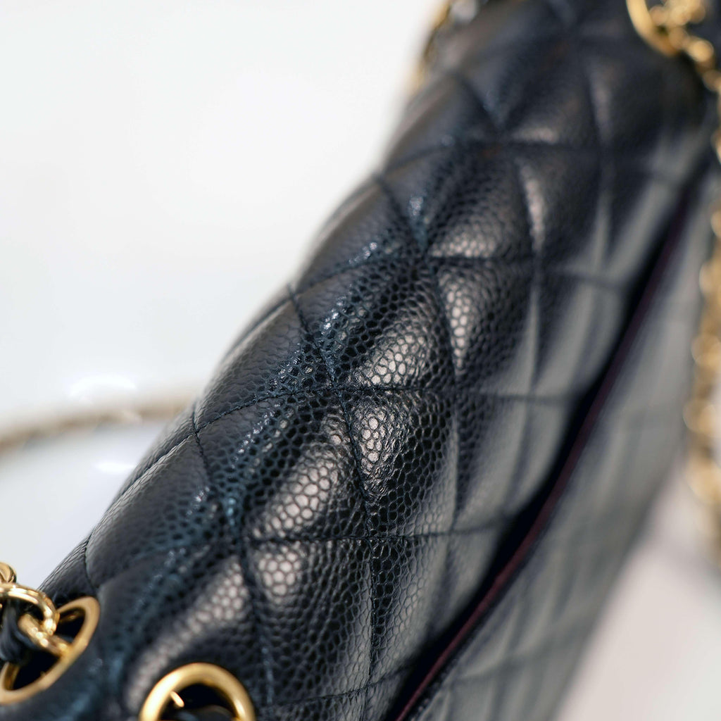 CHANEL Classic Flap Bag Medium - Black Caviar Leather with Gold Hardware - Pre-Owned