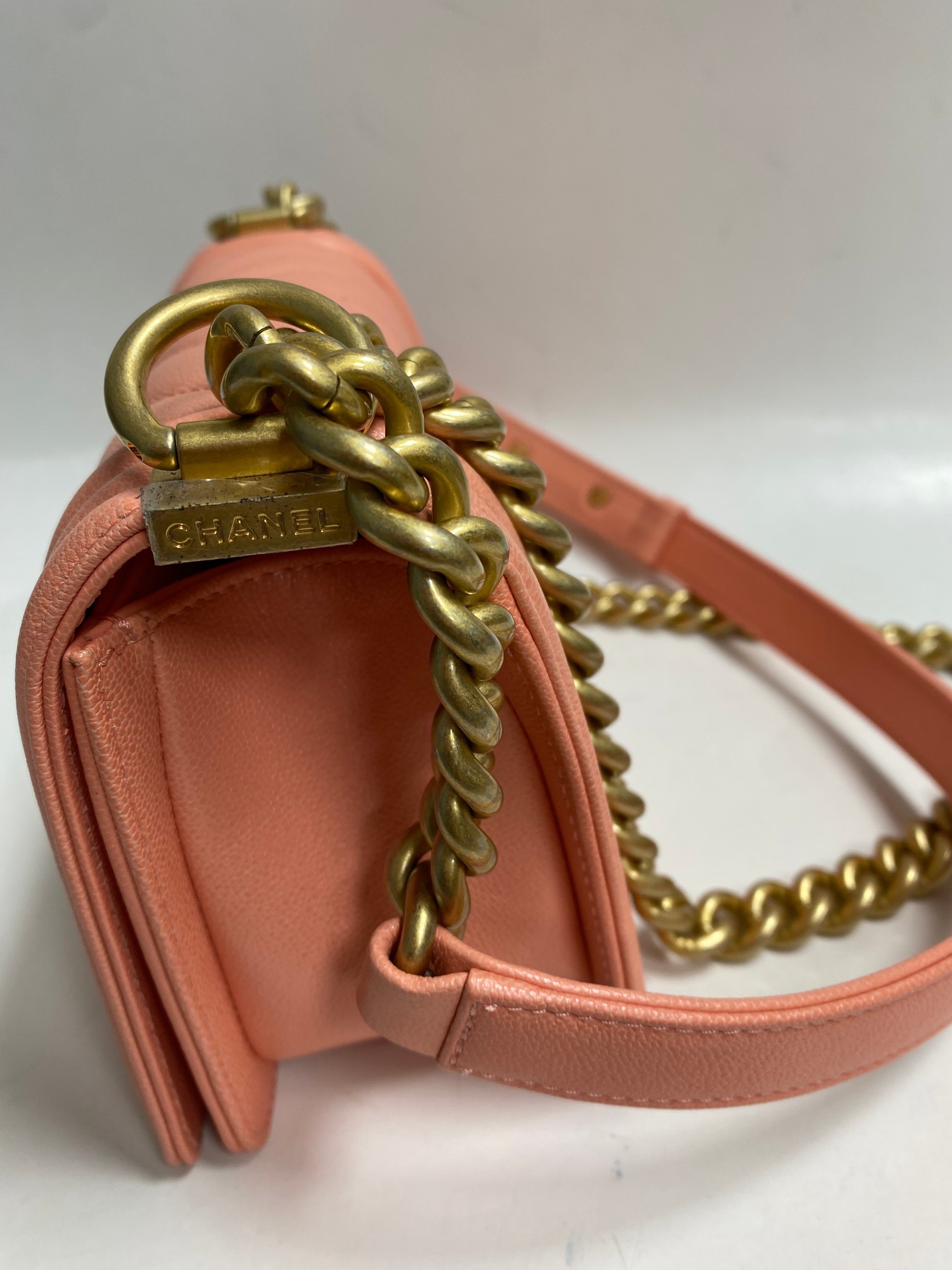 CHANEL Chevron Quilted Small Le Boy Bag Pink with Microchip