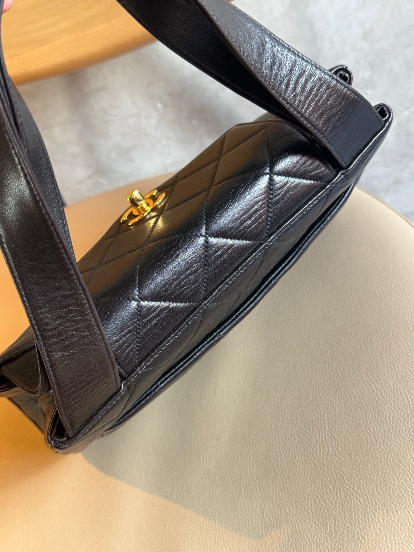 Authentic Chanel Kelly Lambskin Shoulder Bag Black Gold Hardware