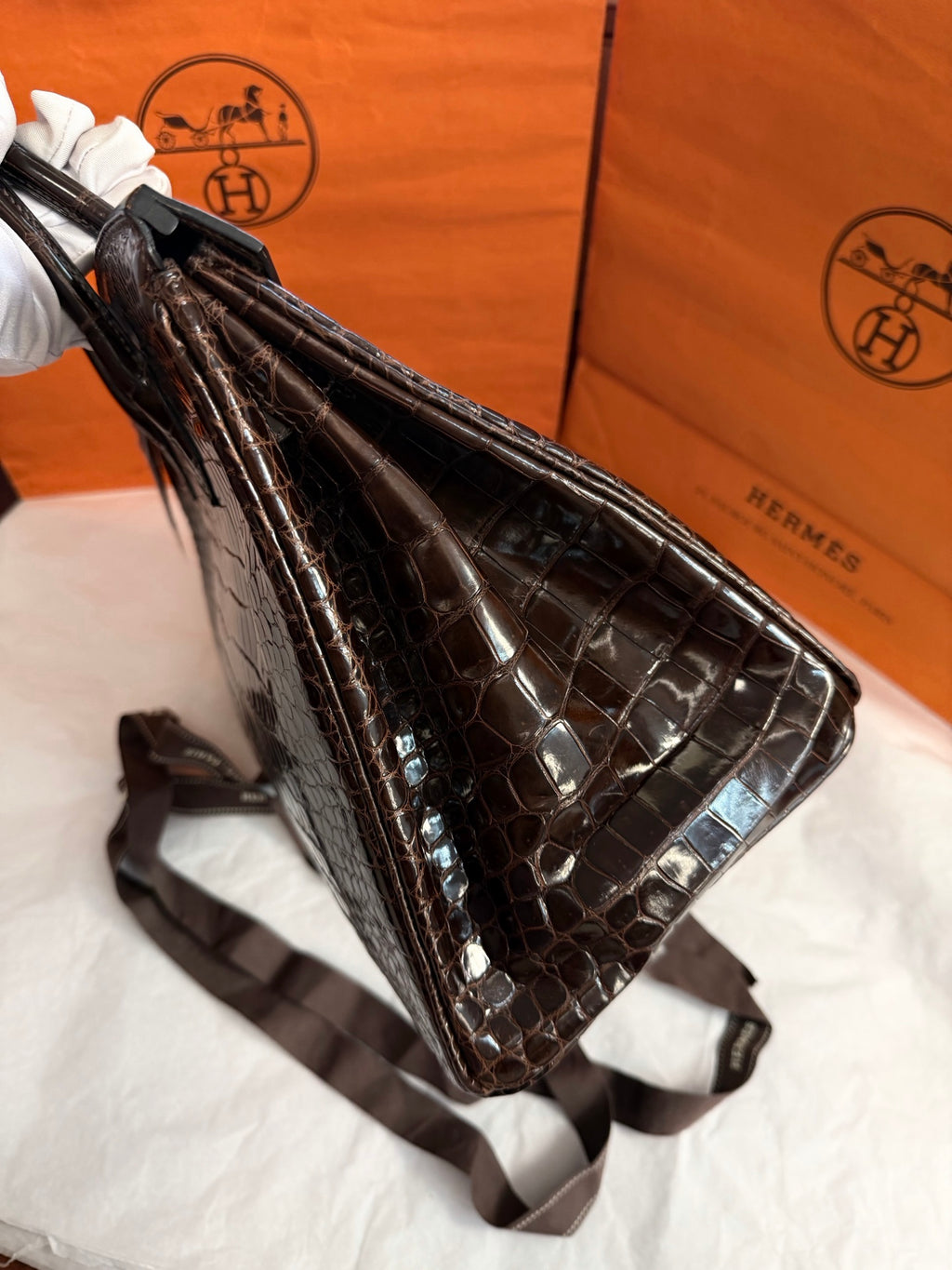 Hermes Birkin35 Top Handle Bag Brown Gold Used Women Classic Fashion