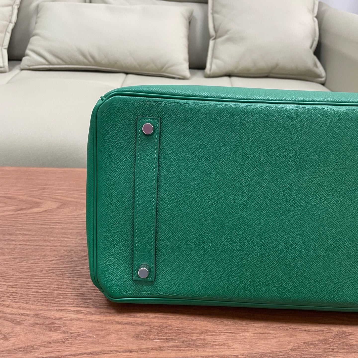 Hermes Birkin35 Epsom Top Handle Bag Green Silver Used Women Classic Fashion