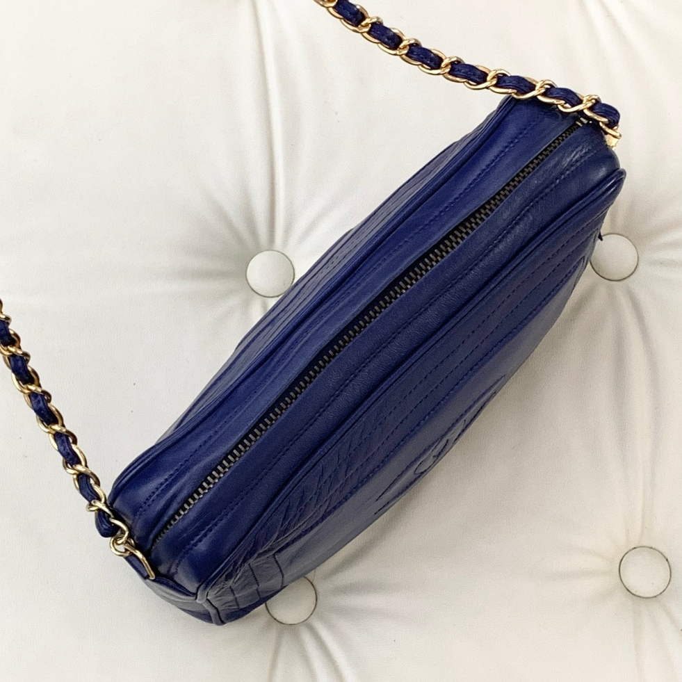 Chanel Tassel Calfskin Chain Shoulder Crossbody Bag Blue Gold Hardware Women S