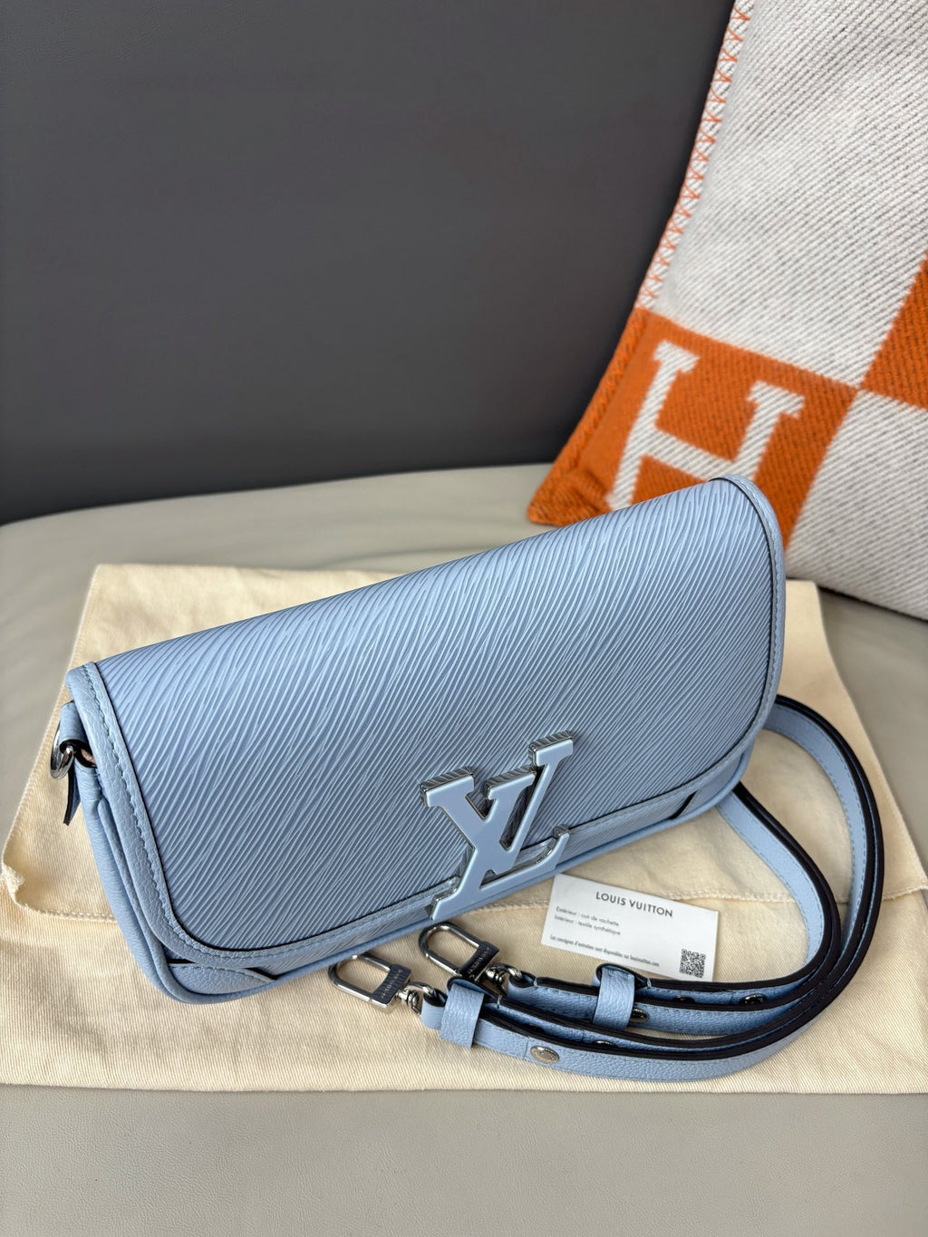 Louis Vuitton Buci Epi Leather Shoulder Bag Underarm Bag Light Blue LV Logo