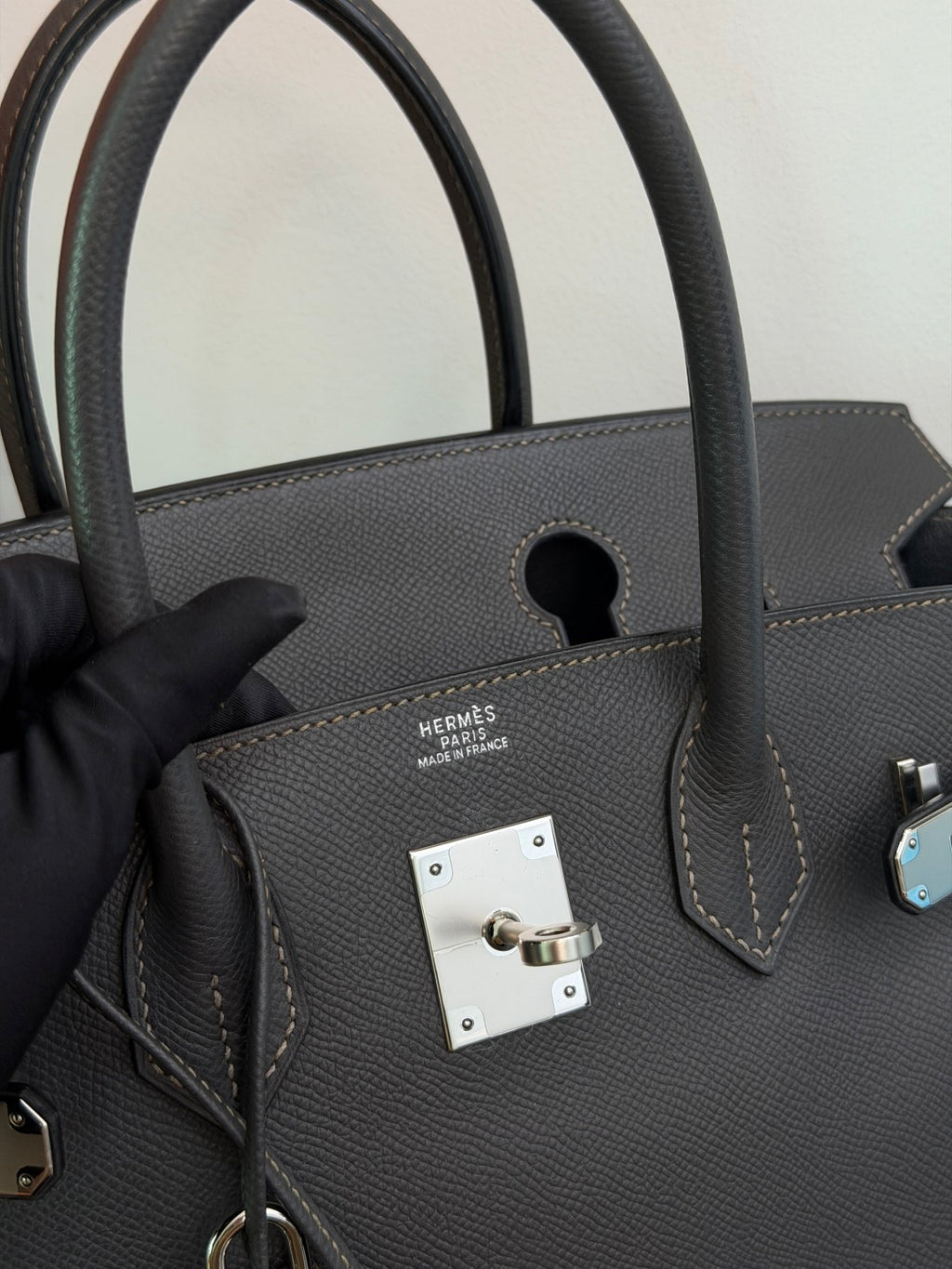 Hermes Birkin30 Epsom Leather Gray Handbag Silver Hardware Good Condition