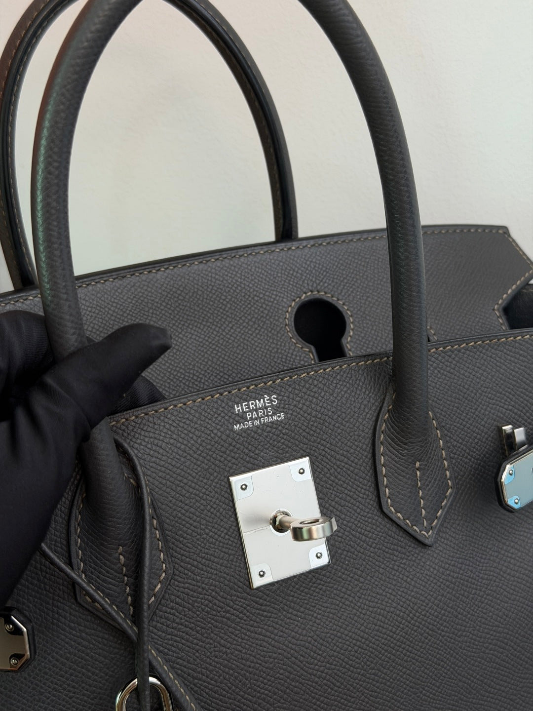 Hermes Birkin30 Epsom Leather Gray Handbag Silver Hardware Good Condition