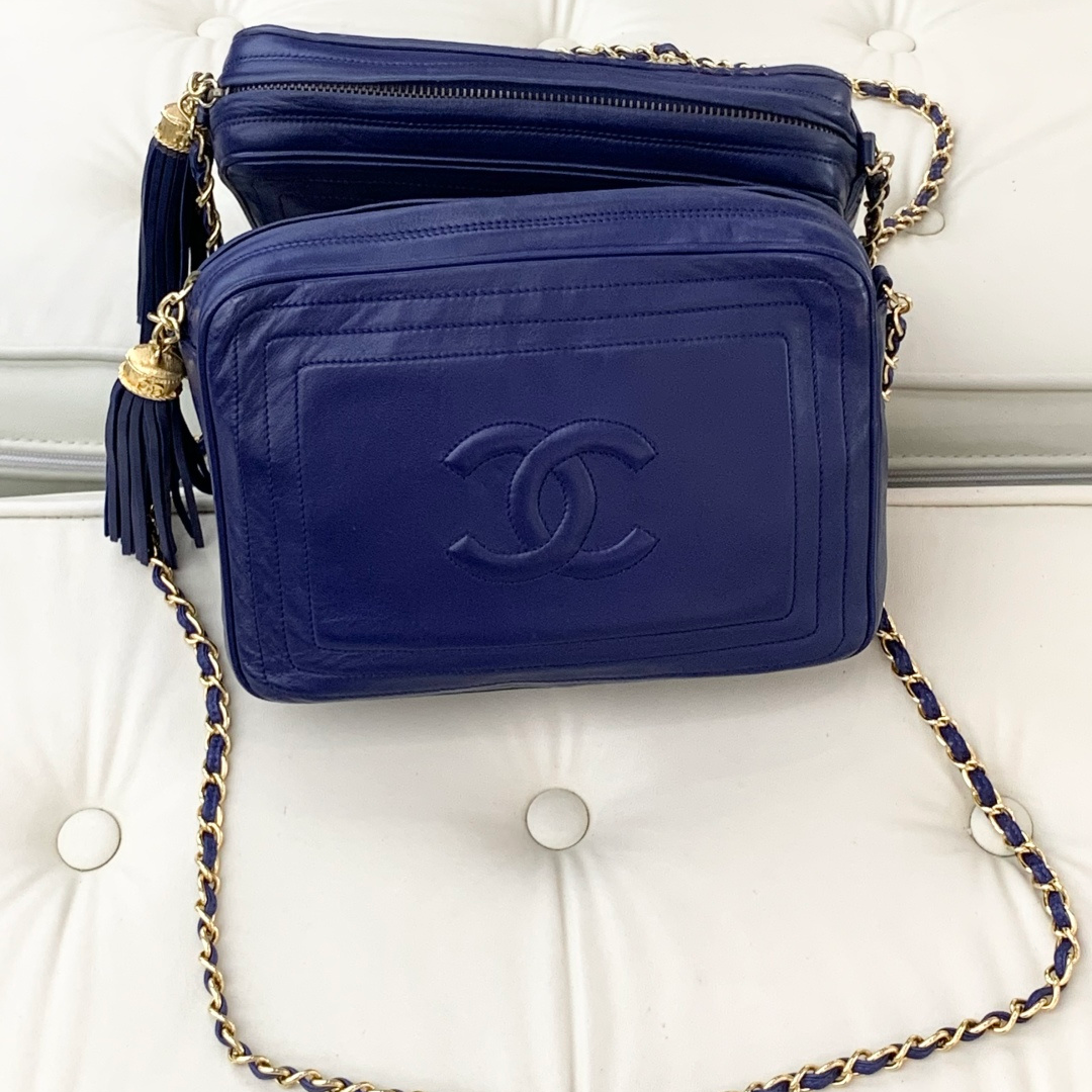 Chanel Tassel Calfskin Chain Shoulder Crossbody Bag Blue Gold Hardware Women S