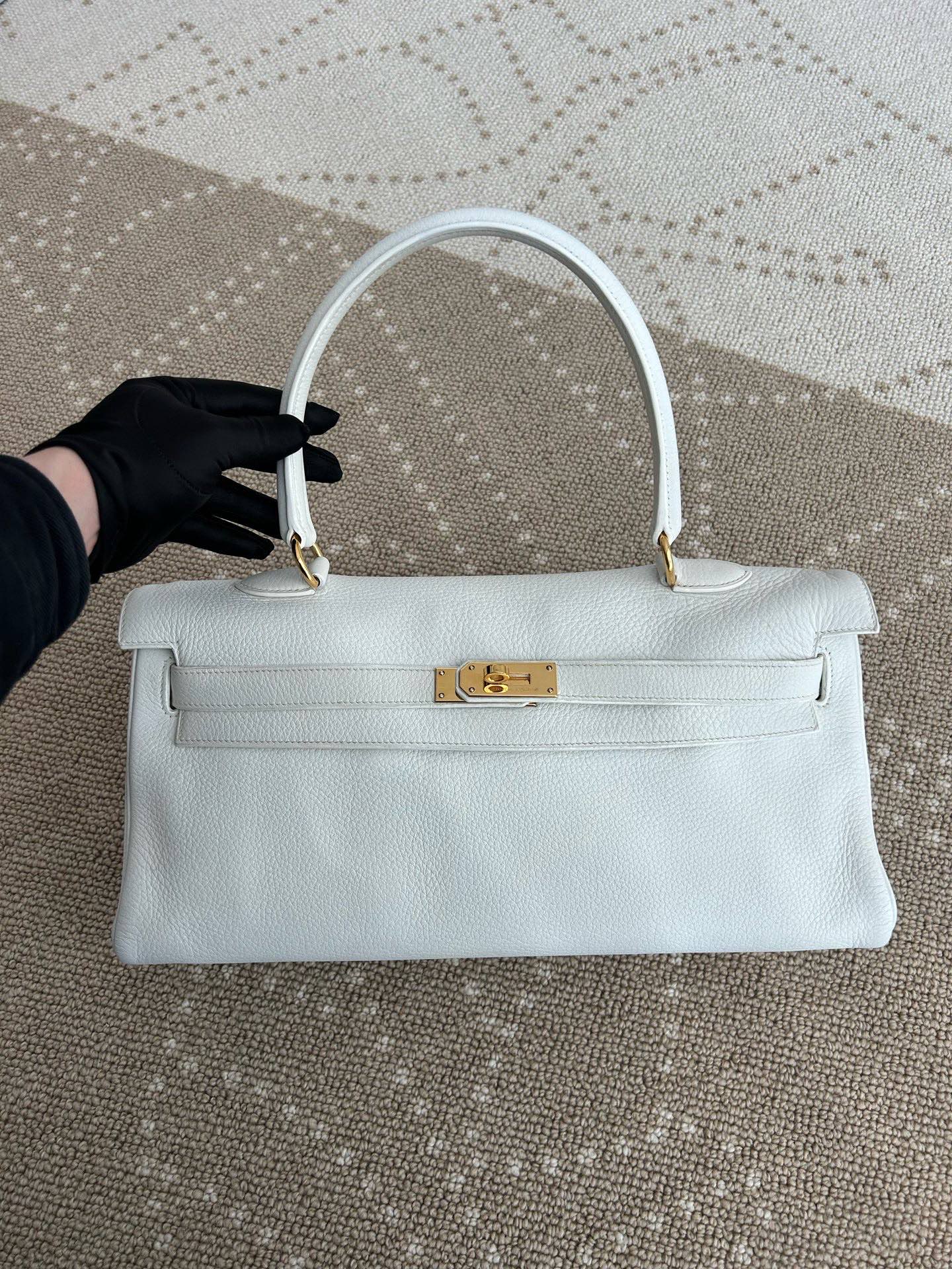Hermes Kelly Shoulder Togo Top Handle Bag White Gold Women Classic Fashion