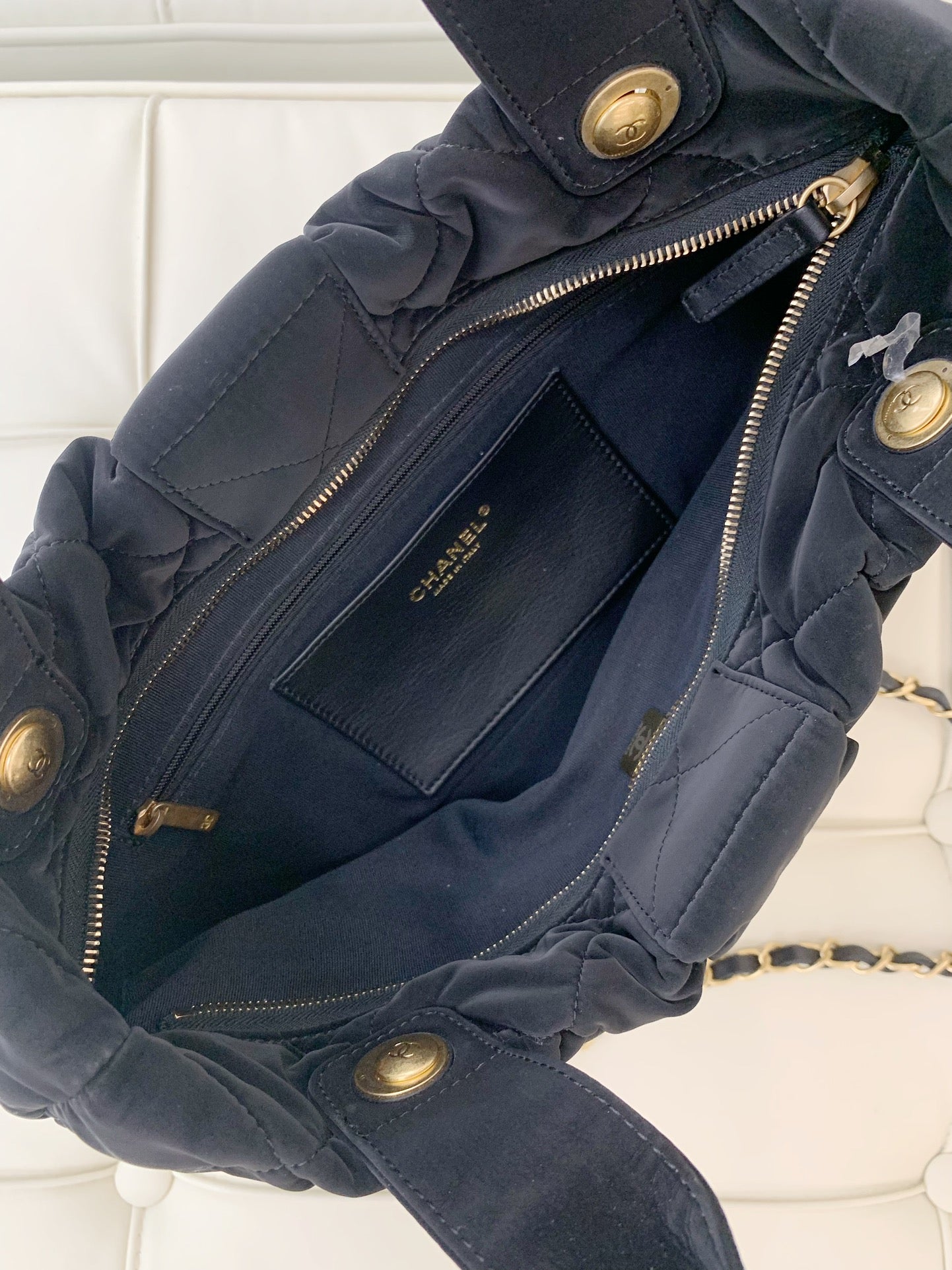 Chanel Chain MM Top Handle Shoulder Bag Black Gold Hardware Women S