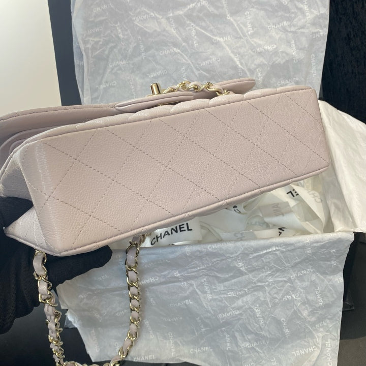 Chanel Classic Flap PM Calfskin Chain Shoulder Bag Crossbody Pink Gold Women D