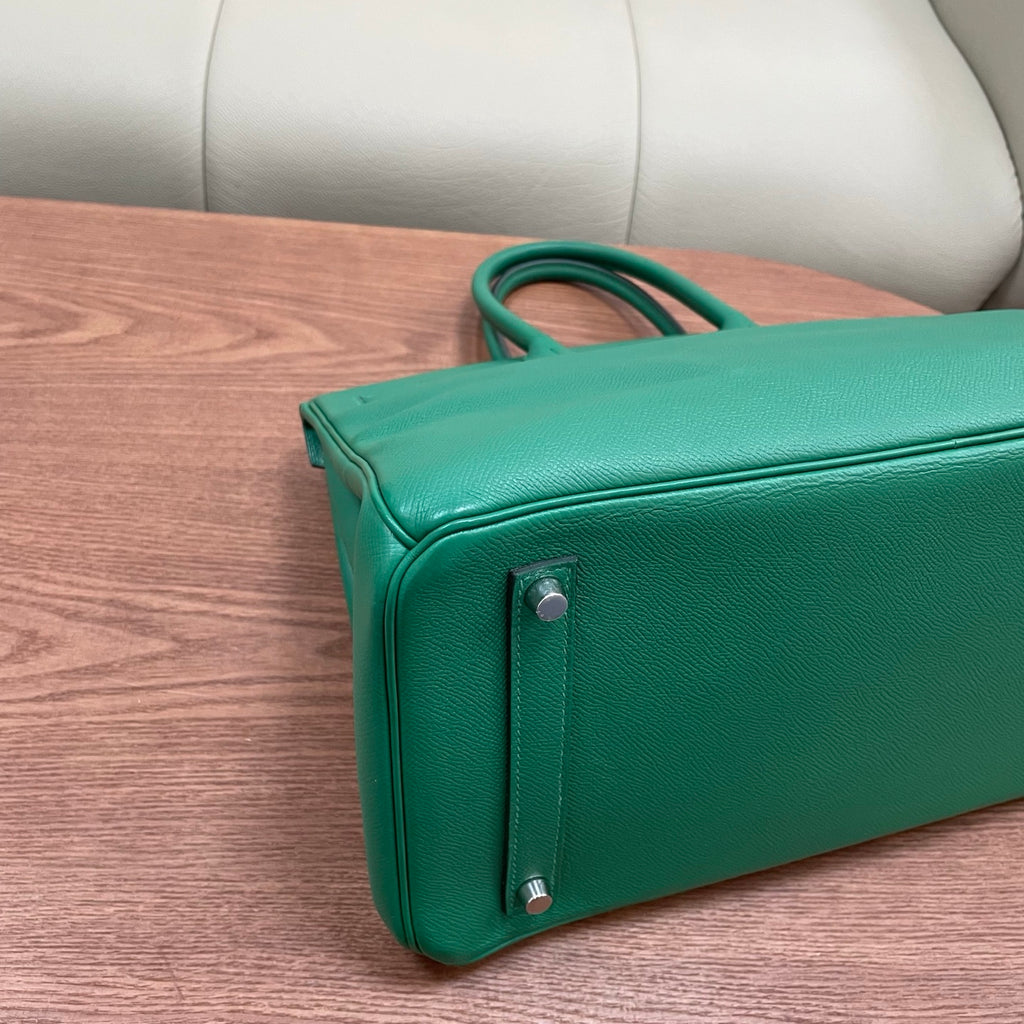 Hermes Birkin35 Epsom Top Handle Bag Green Silver Used Women Classic Fashion