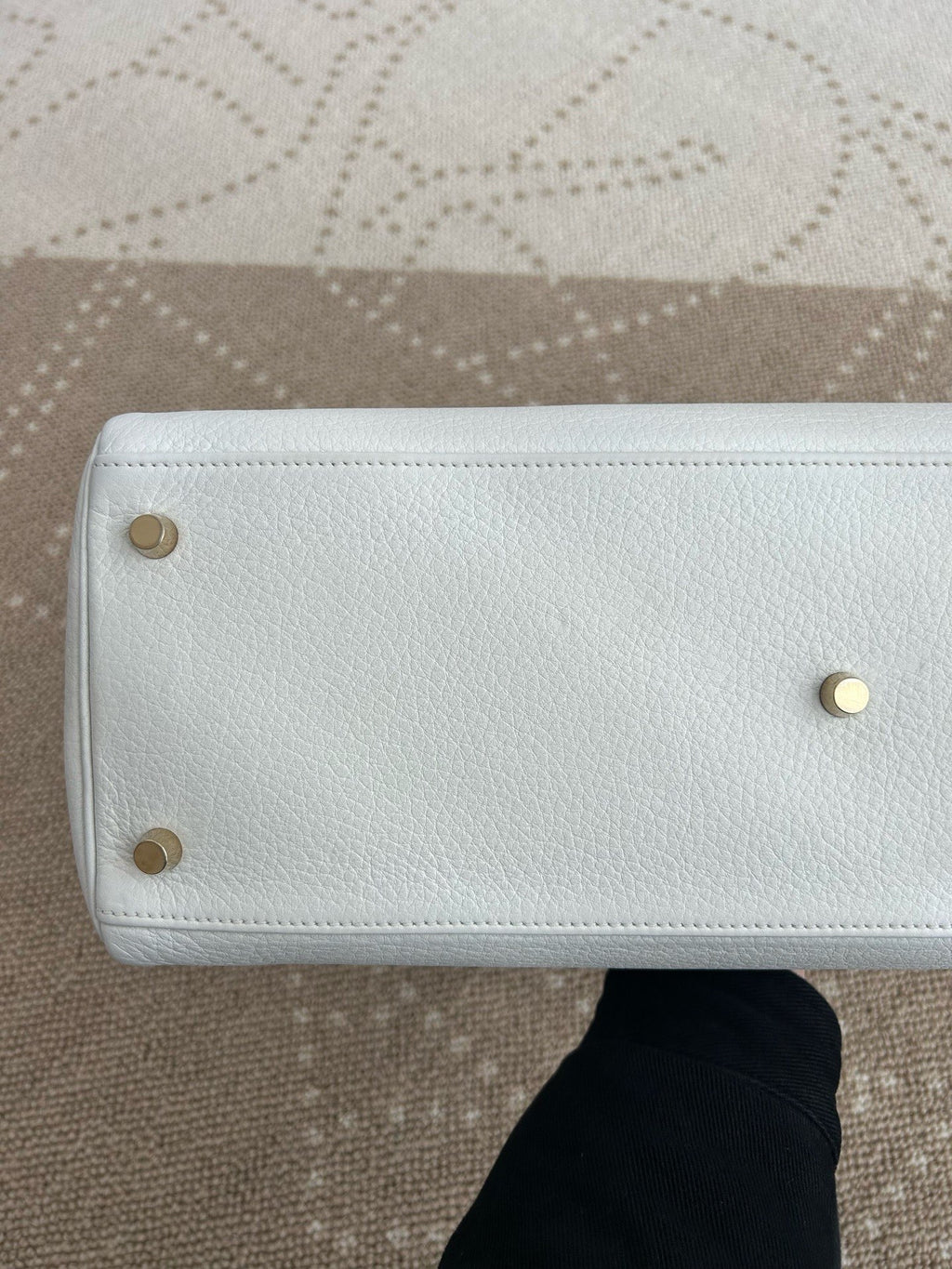 Hermes Kelly Shoulder Togo Top Handle Bag White Gold Women Classic Fashion