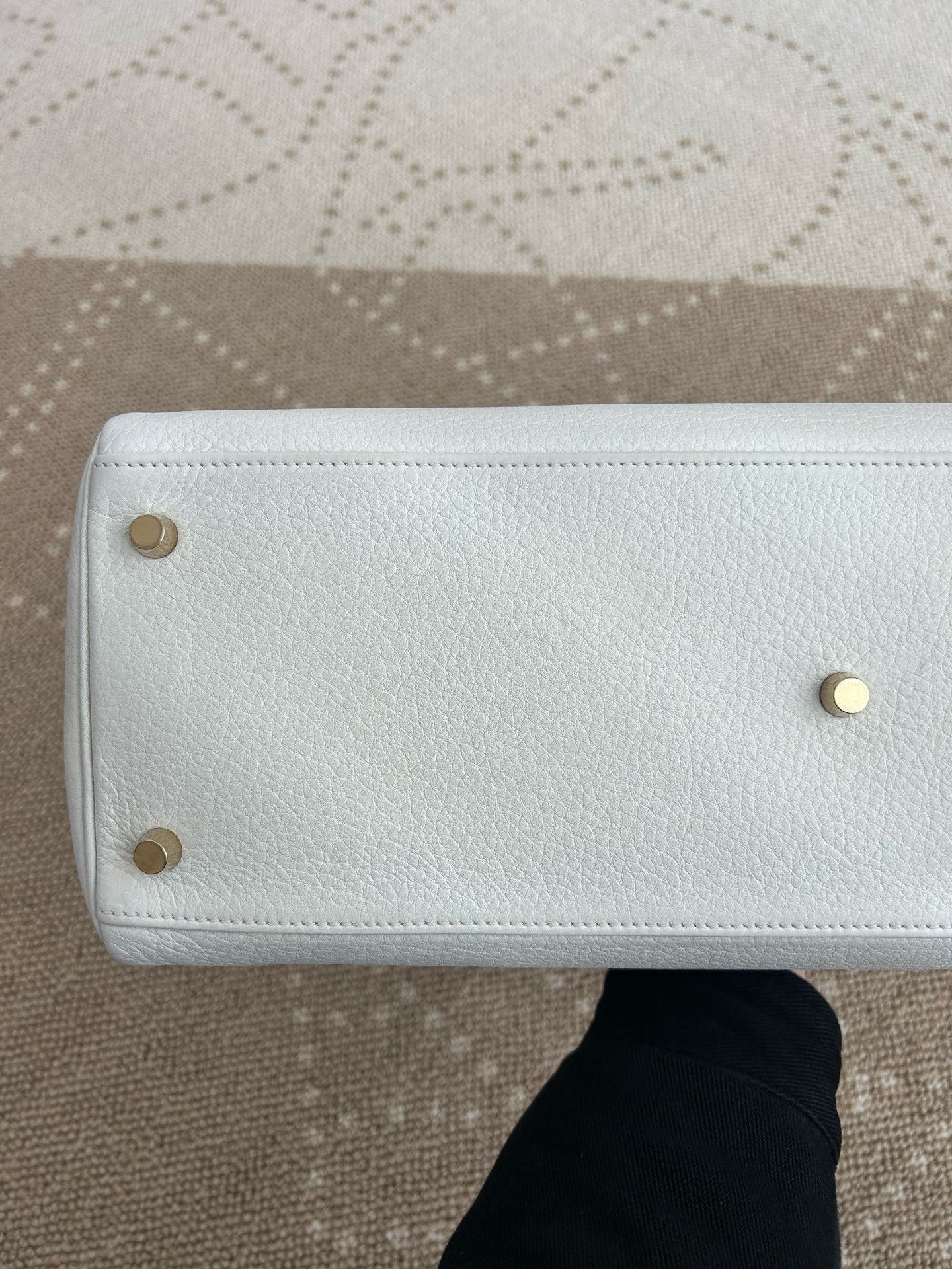 Hermes Kelly Shoulder Togo Top Handle Bag White Gold Women Classic Fashion