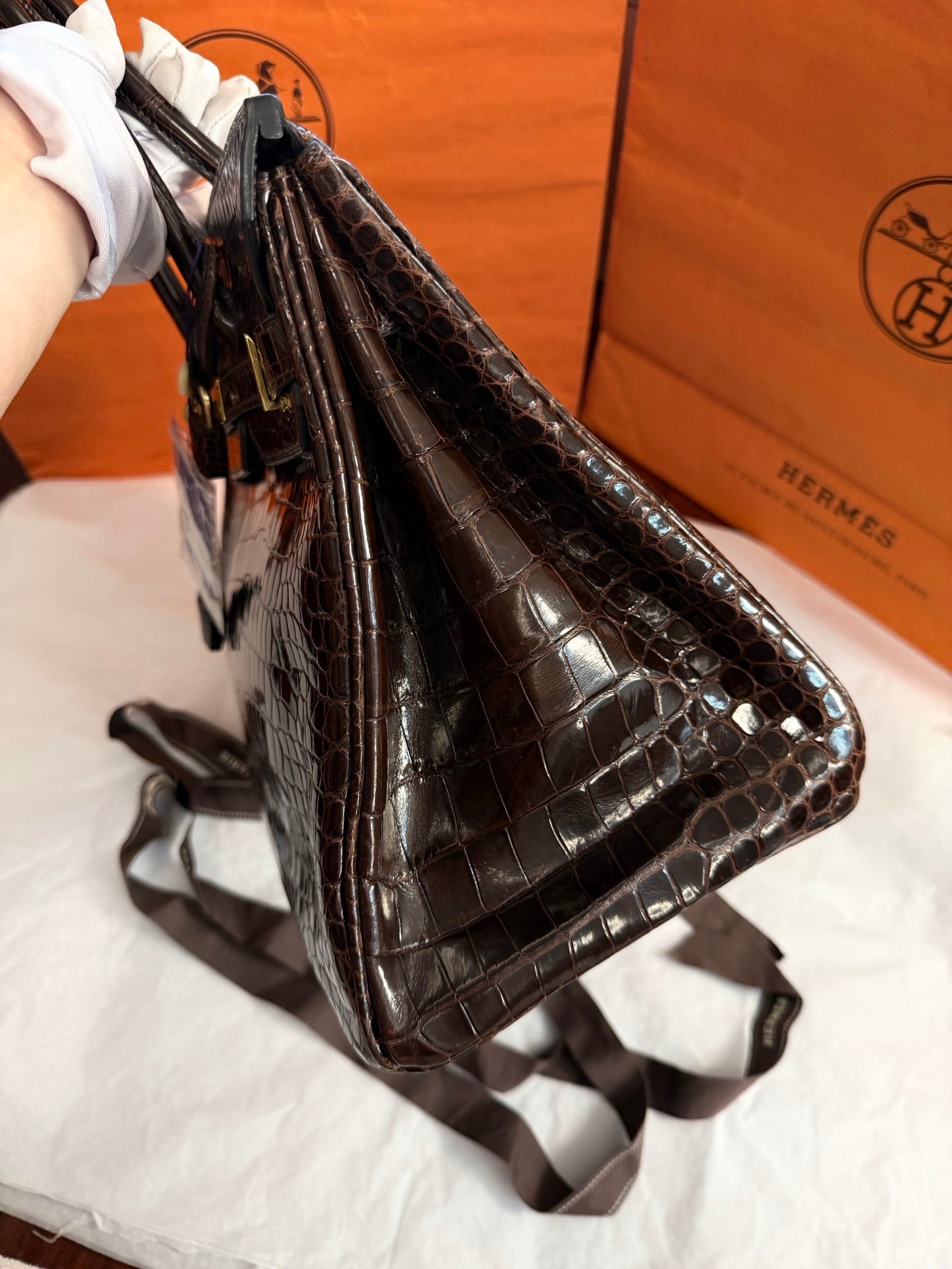 Hermes Birkin35 Top Handle Bag Brown Gold Used Women Classic Fashion