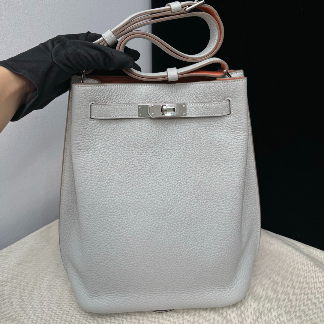 Hermes So Kelly22 Gray 2Way Shoulder Bag Crossbody Silver Hardware