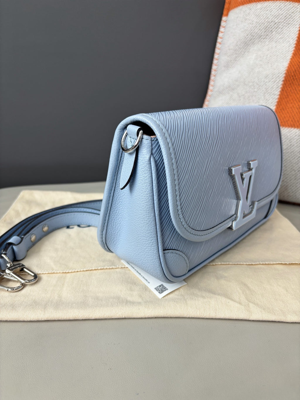 Louis Vuitton Buci Epi Leather Shoulder Bag Underarm Bag Light Blue LV Logo