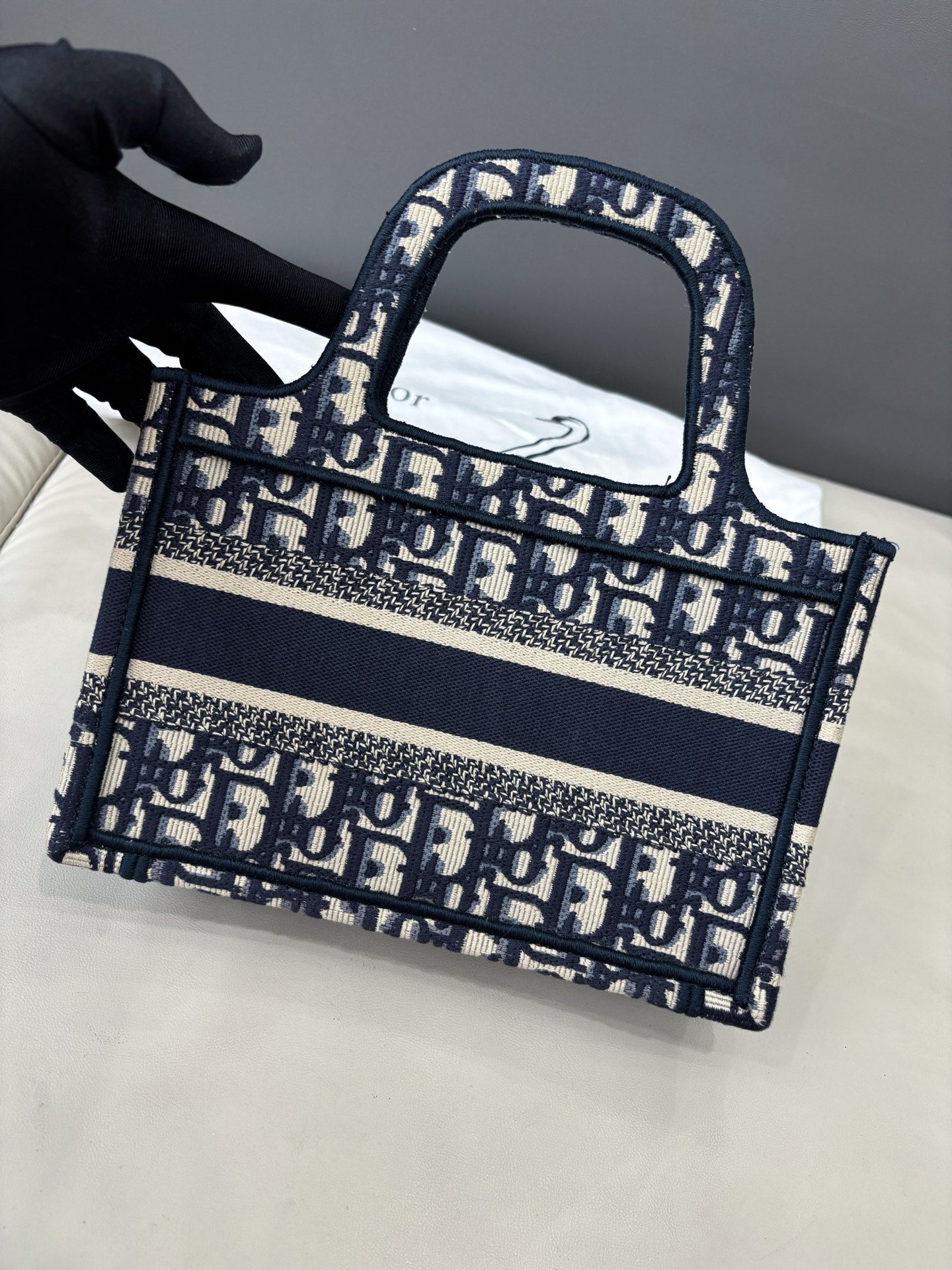 Dior Book Tote Monogram Canvas Blue Top Handle Tote Bag Excellent
