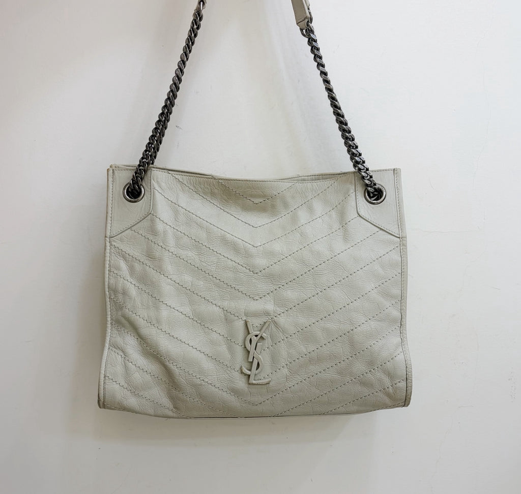 Saint Laurent Niki White Silver Shoulder Bag Chain Bag Excellent