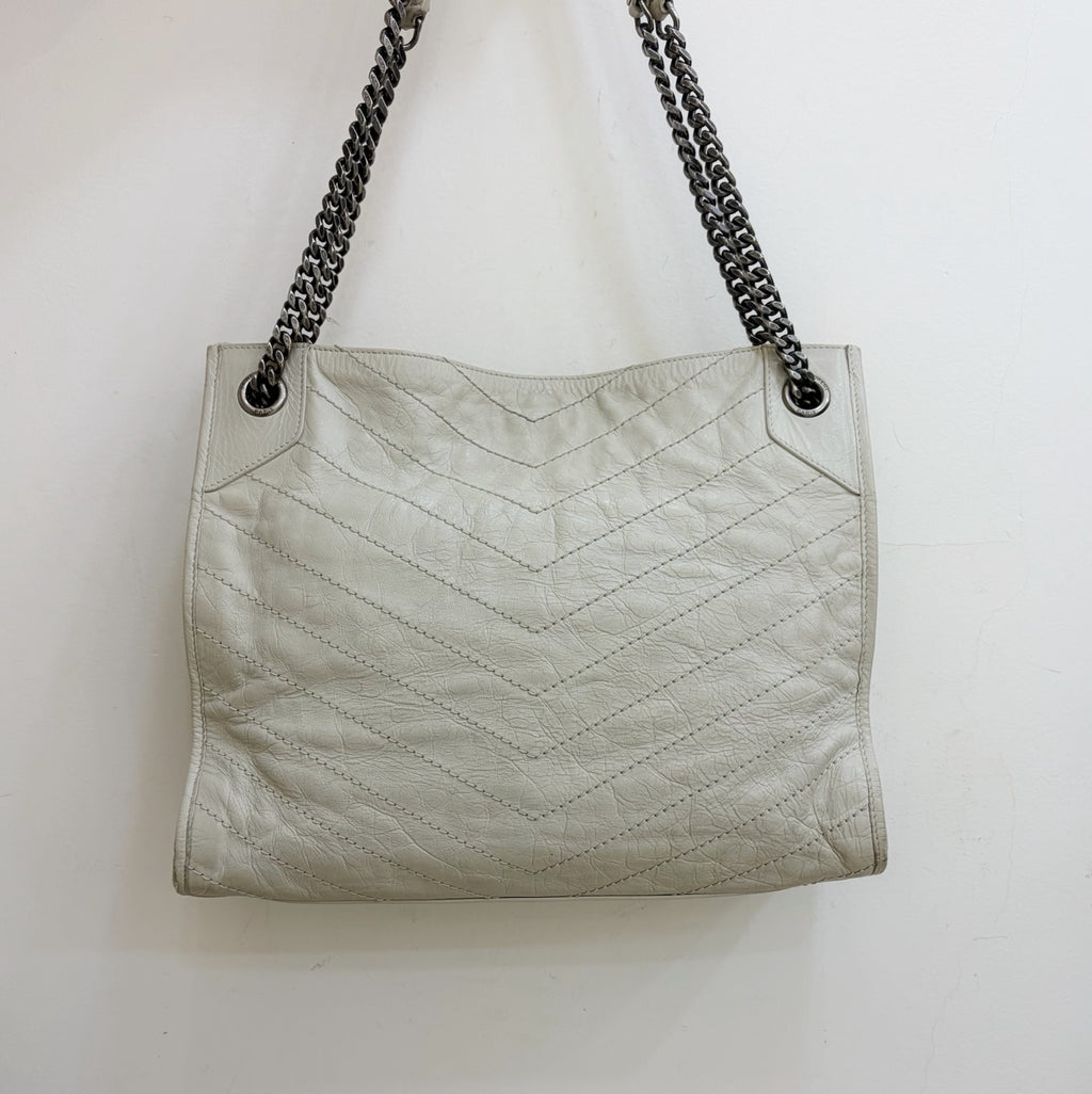 Saint Laurent Niki White Silver Shoulder Bag Chain Bag Excellent