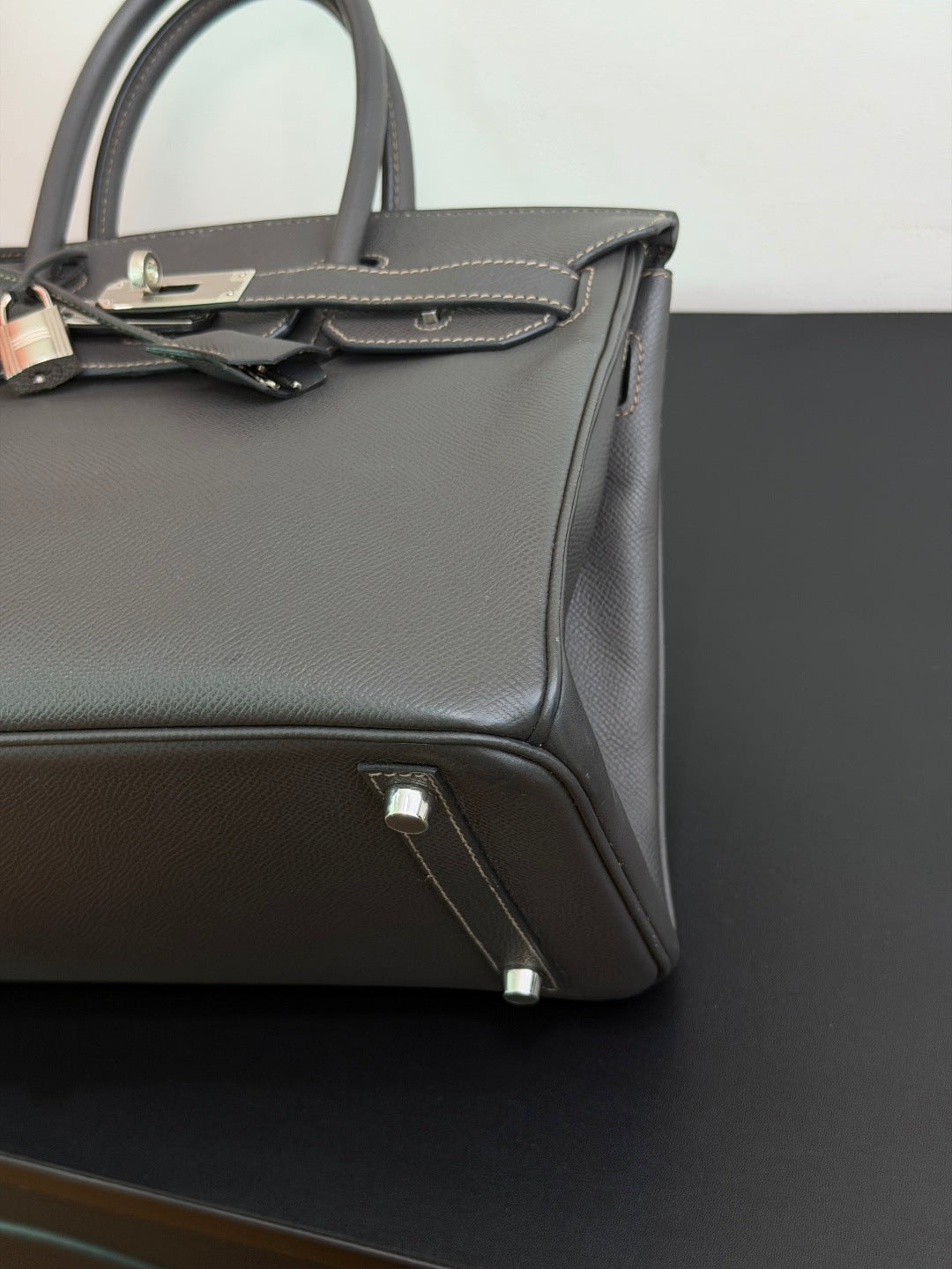 Hermes Birkin30 Epsom Leather Gray Handbag Silver Hardware Good Condition