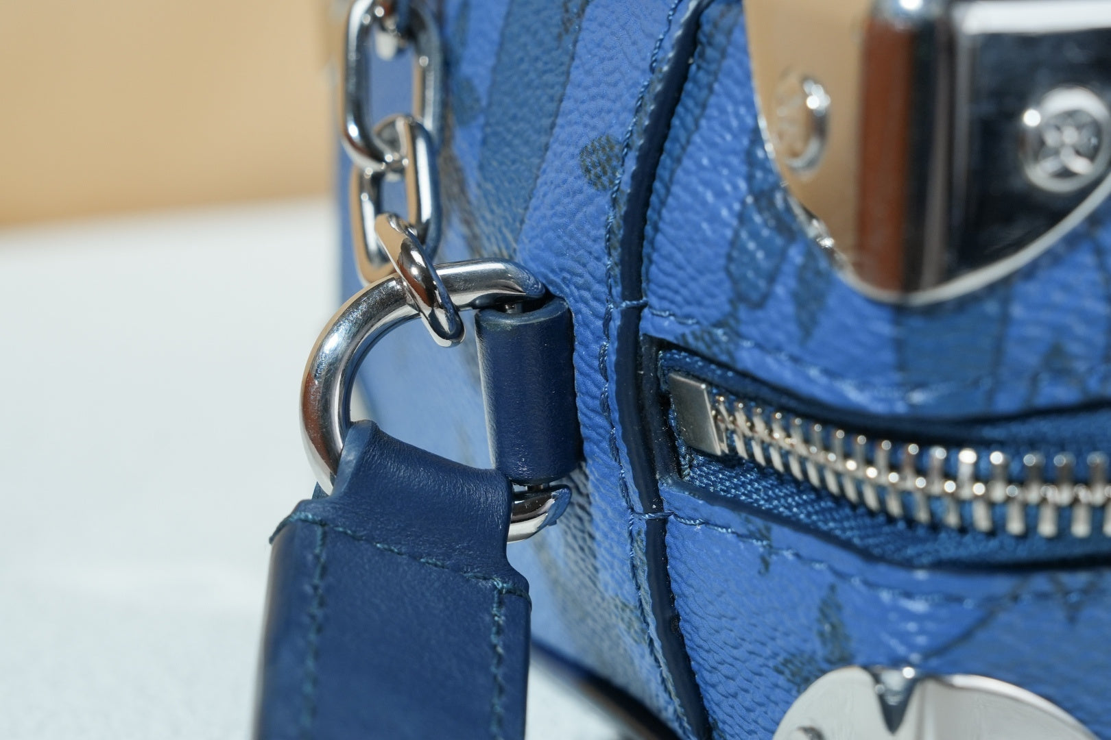 Louis Vuitton Soft Trunk Monogram Blue Crossbody Chip Version Shw Excellent