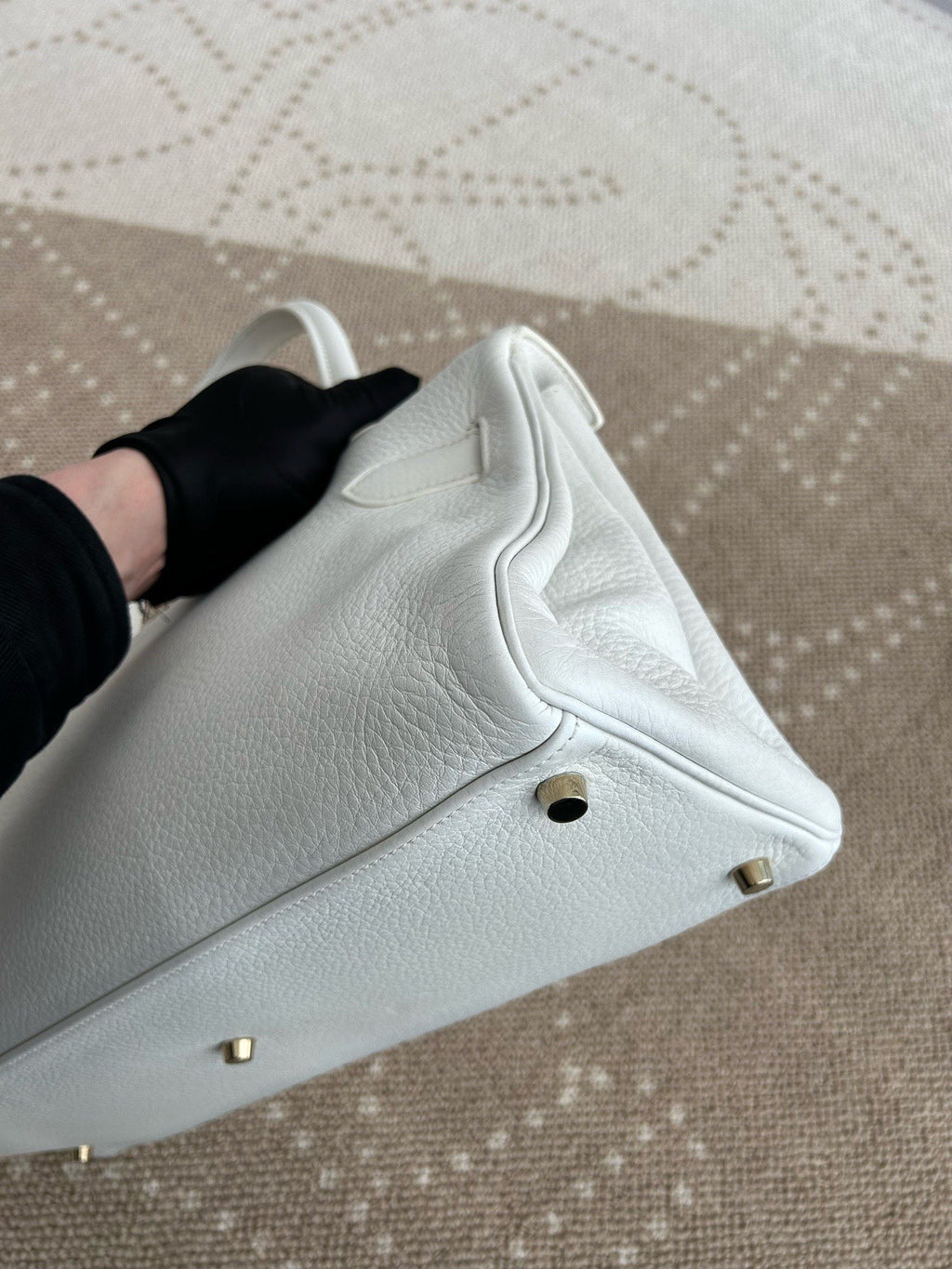Hermes Kelly Shoulder Togo Top Handle Bag White Gold Women Classic Fashion