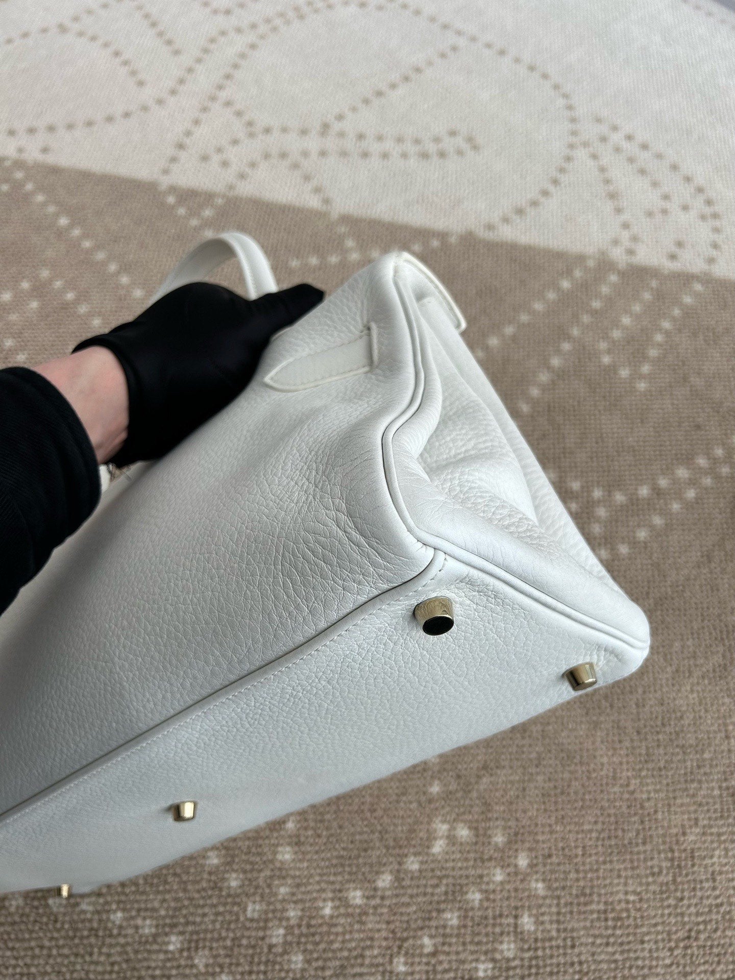 Hermes Kelly Shoulder Togo Top Handle Bag White Gold Women Classic Fashion