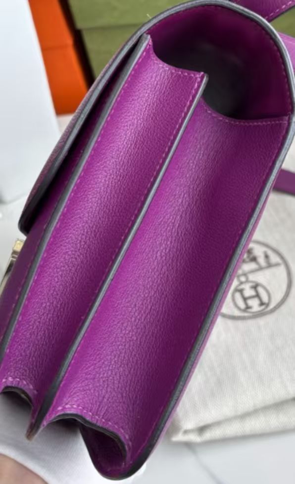 Hermes Constance Evercolor 2Way Shoulder Bag Crossbody Purple Silver Women