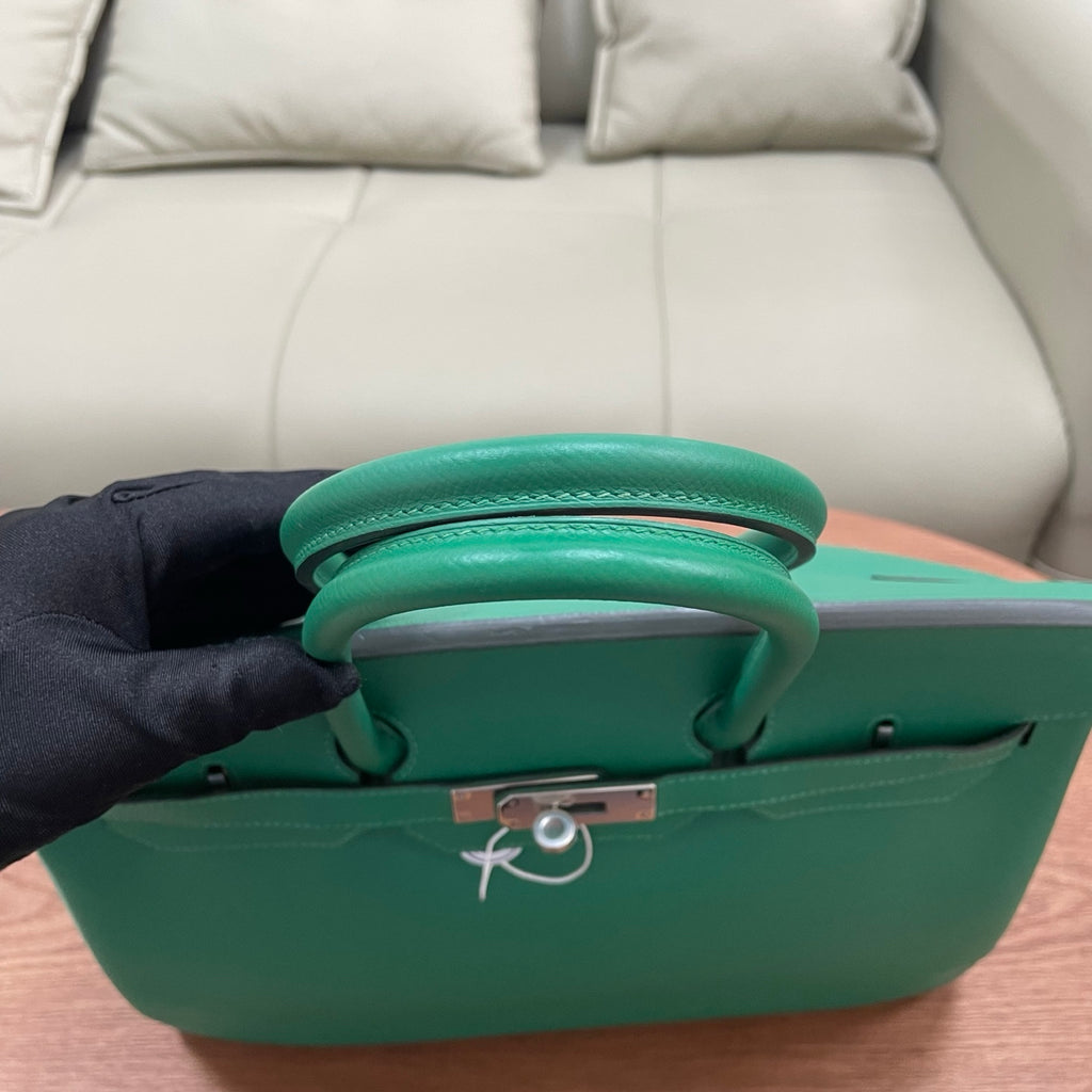 Hermes Birkin35 Epsom Top Handle Bag Green Silver Used Women Classic Fashion