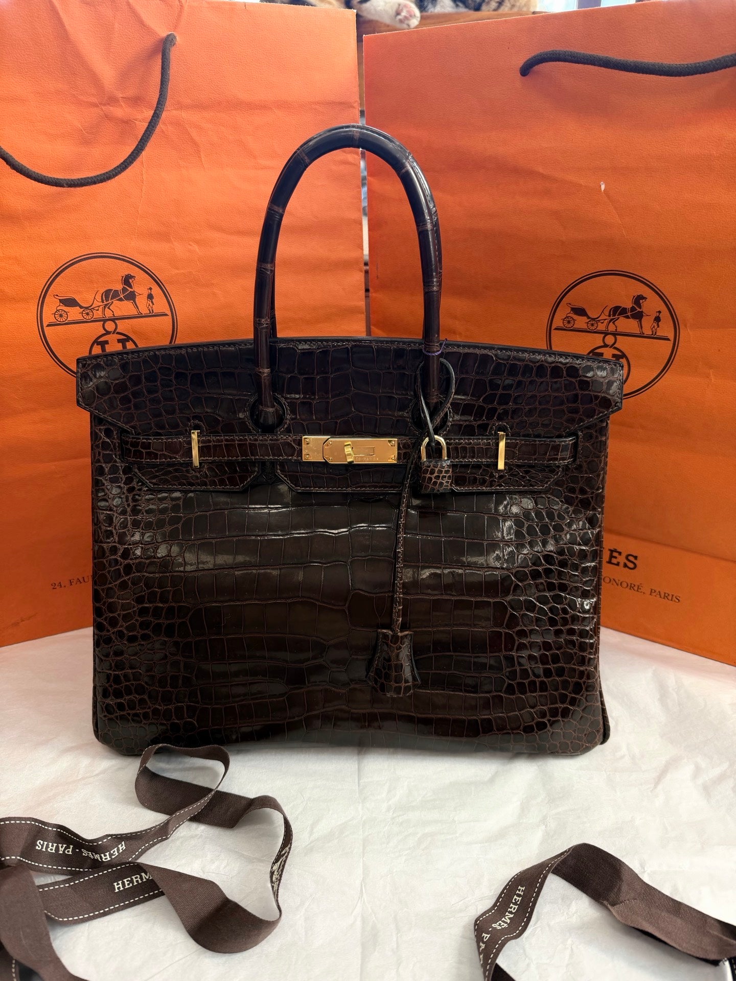 Hermes Birkin35 Top Handle Bag Brown Gold Used Women Classic Fashion