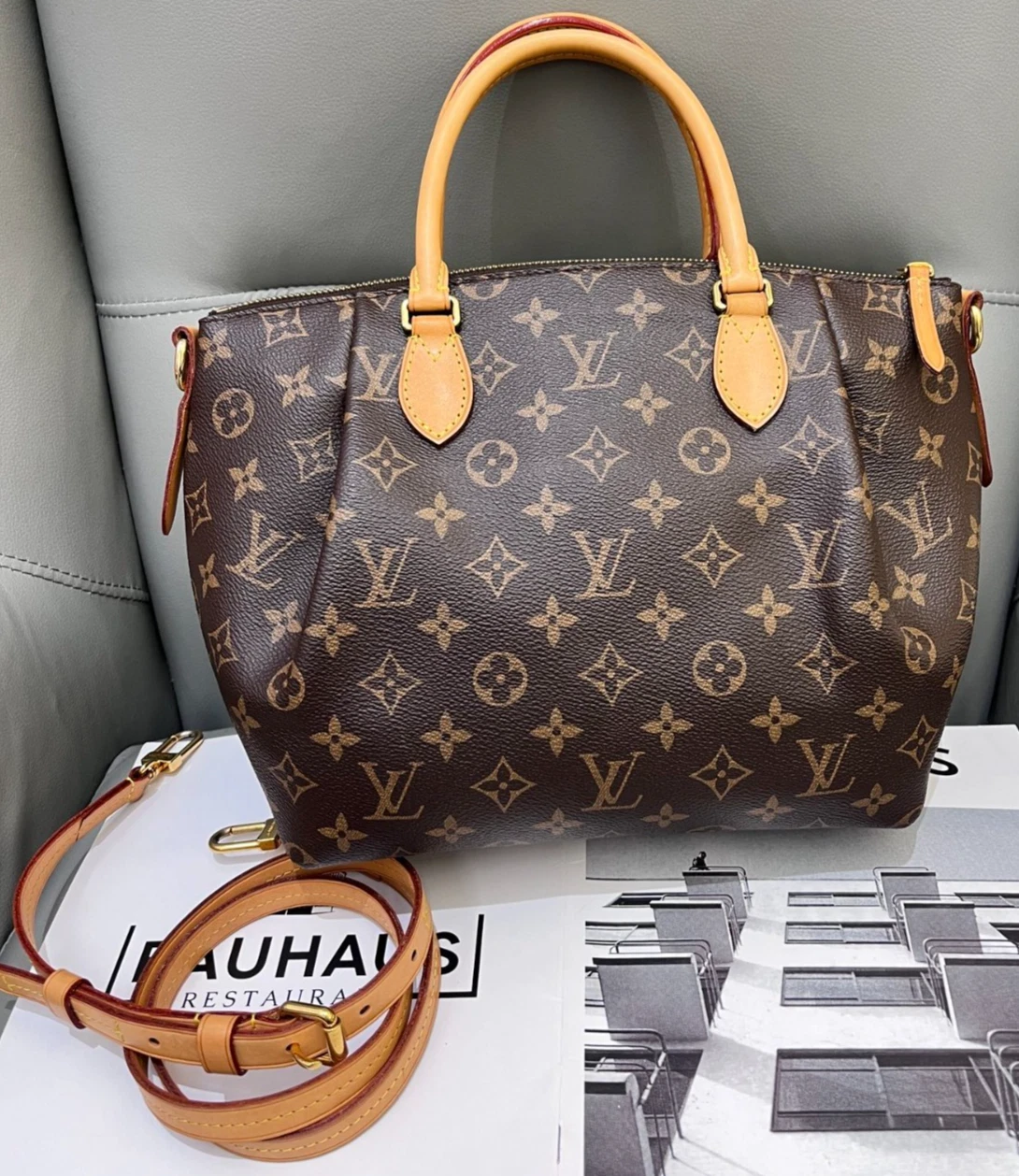 Louis Vuitton Turenne PM Top Handle Monogram 2way Shoulder Handbag Women Brown