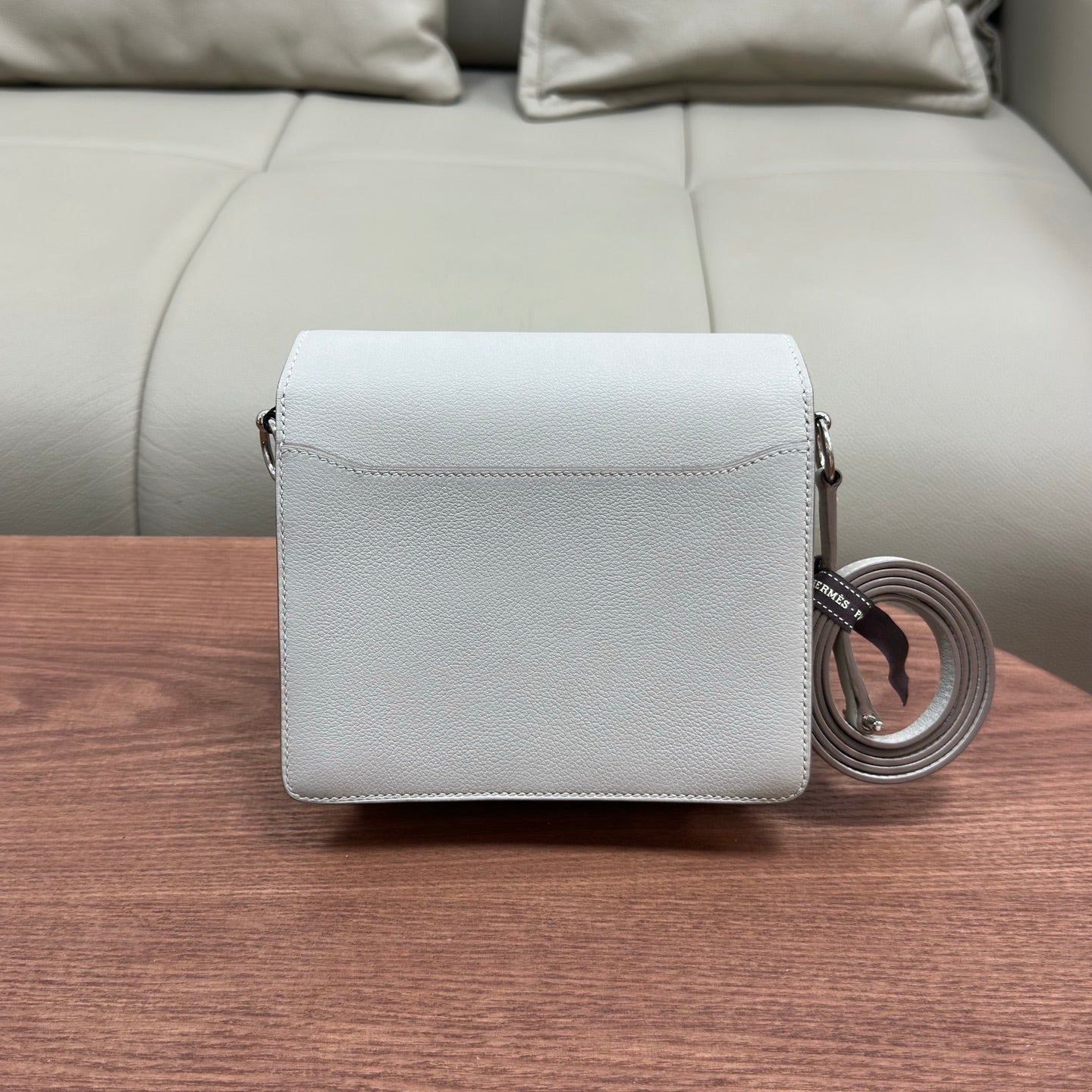Hermes Roulis19 Evercolor Shoulder Bag Crossbody White Silver Women Classic
