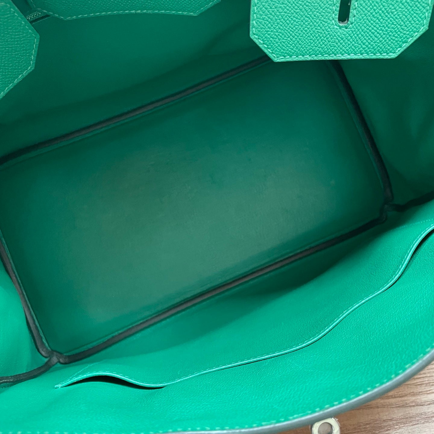Hermes Birkin35 Epsom Top Handle Bag Green Silver Used Women Classic Fashion