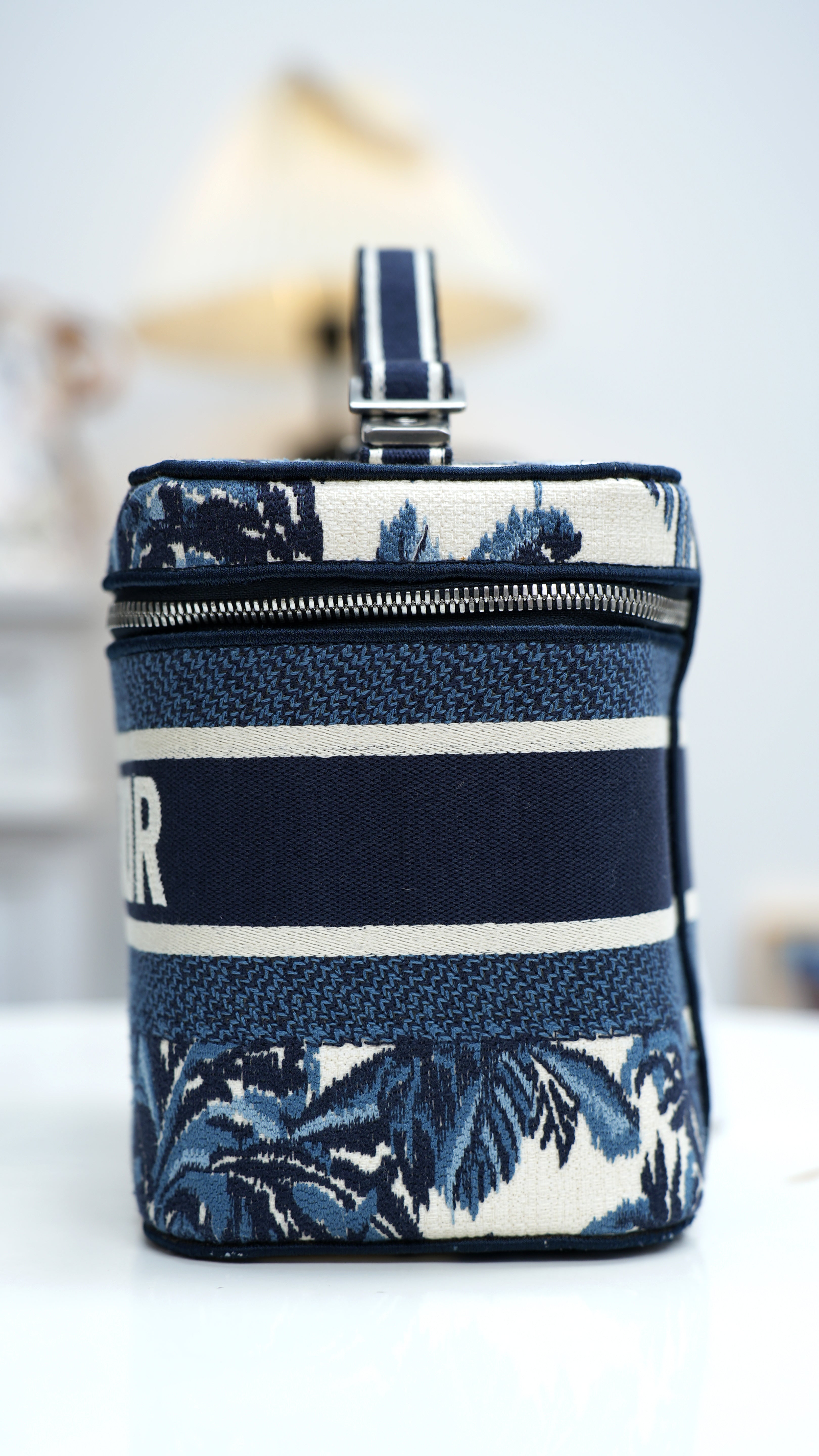 Christian Dior Travel Vanity GM Canvas Top Handle Bag Blue Women Classic