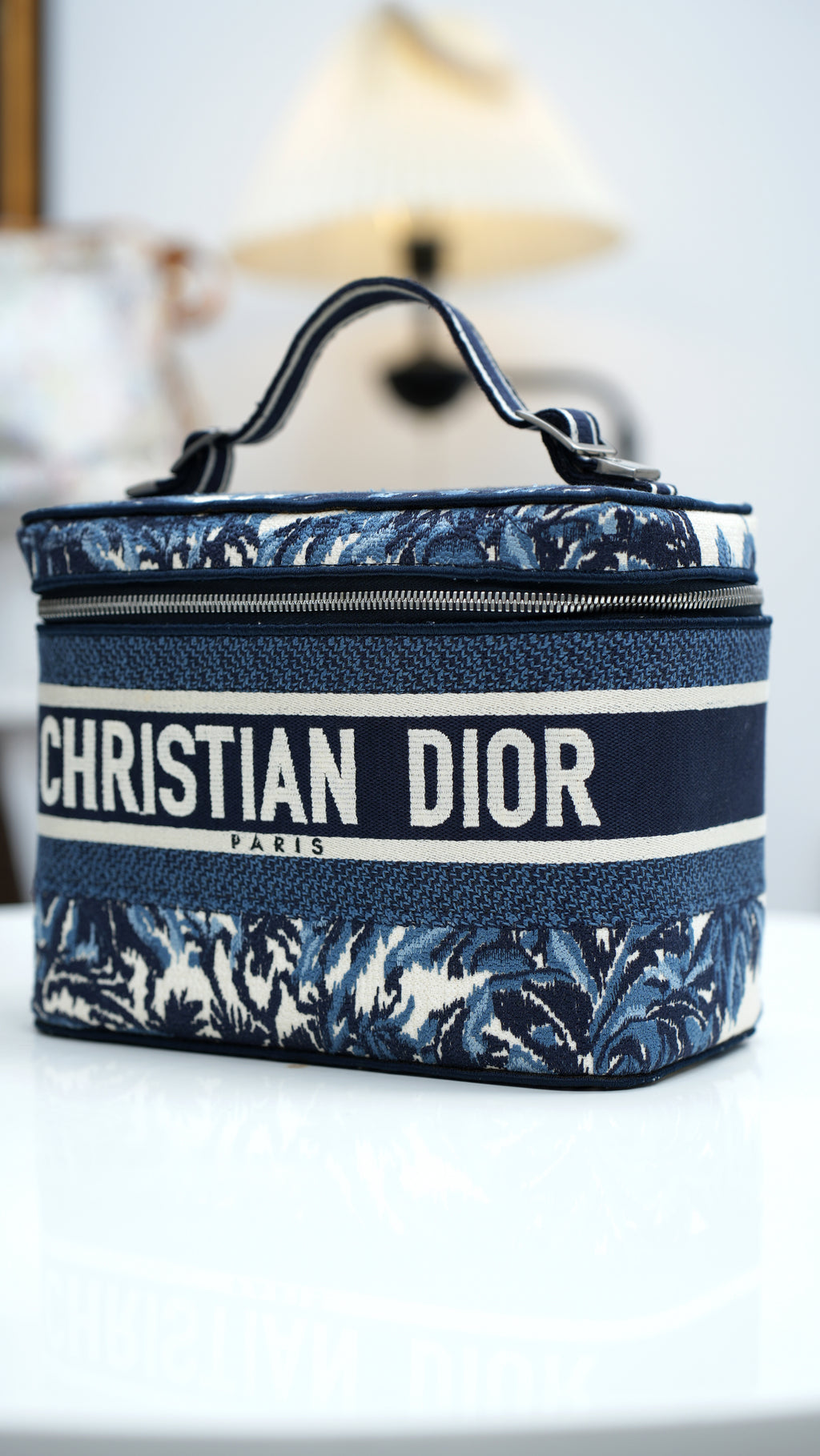 Christian Dior Travel Vanity GM Canvas Top Handle Bag Blue Women Classic